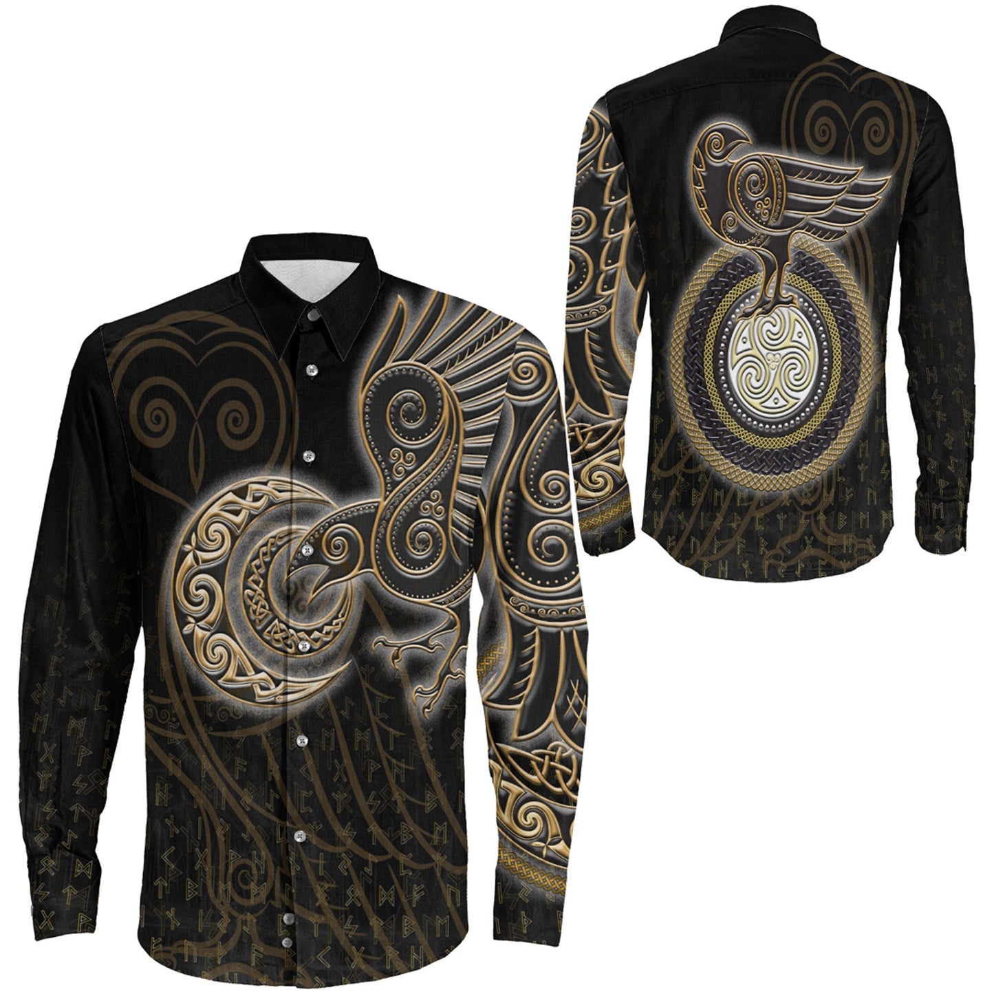 Owl Celtic Gold Viking Long Sleeve Button Shirt