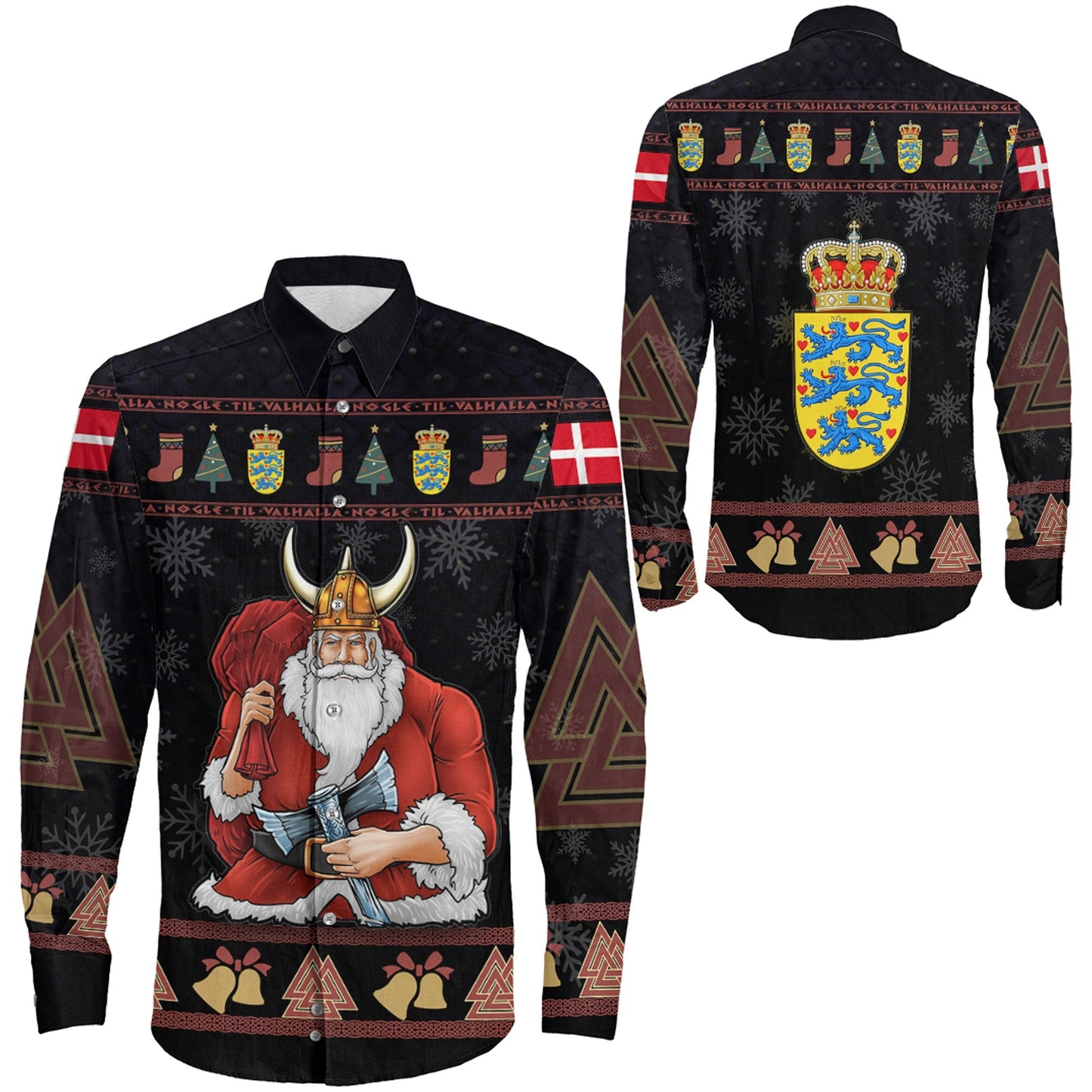 Denmark Viking Santa Long Sleeve Button Shirt