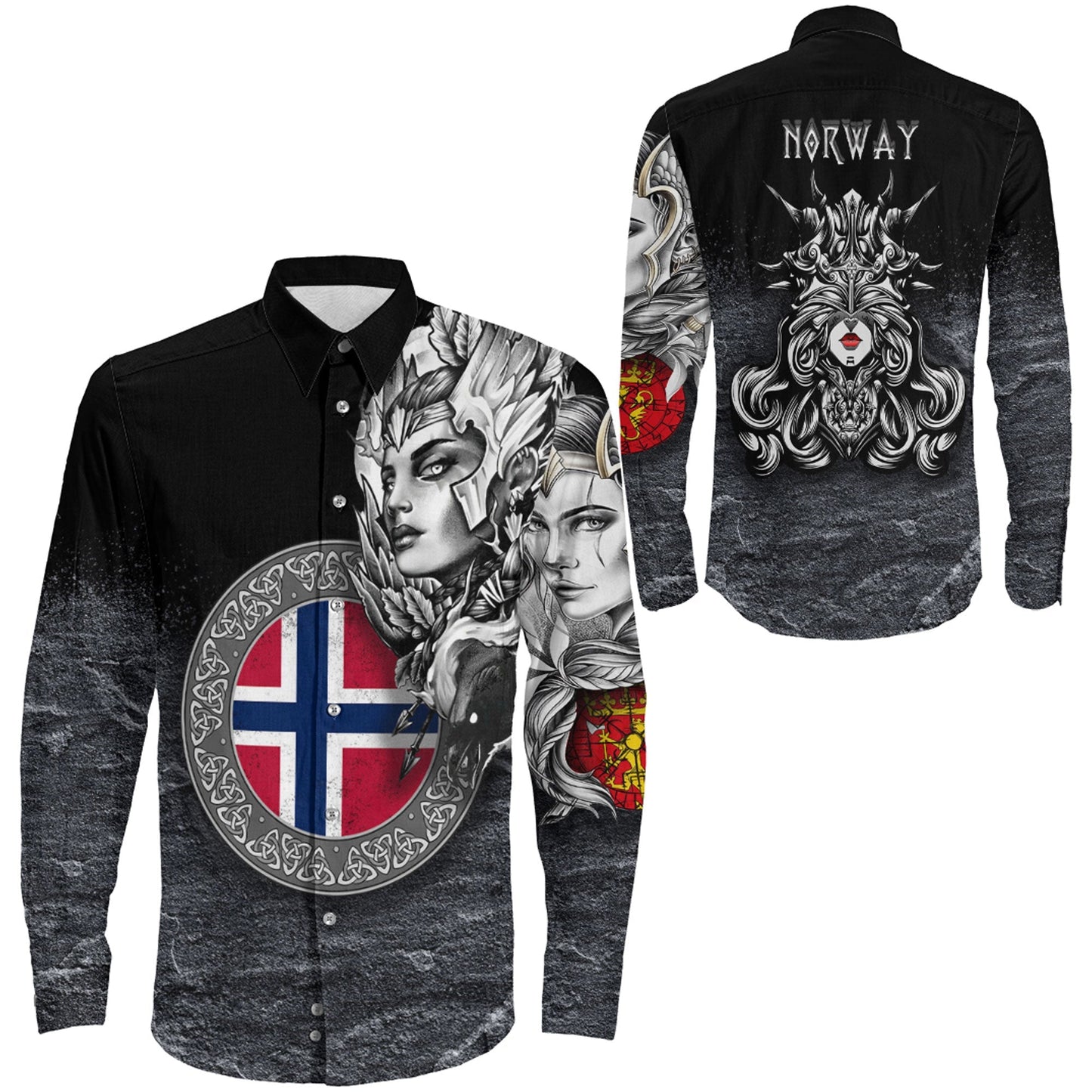 Norway Valkyries Viking Country Long Sleeve Button Shirt