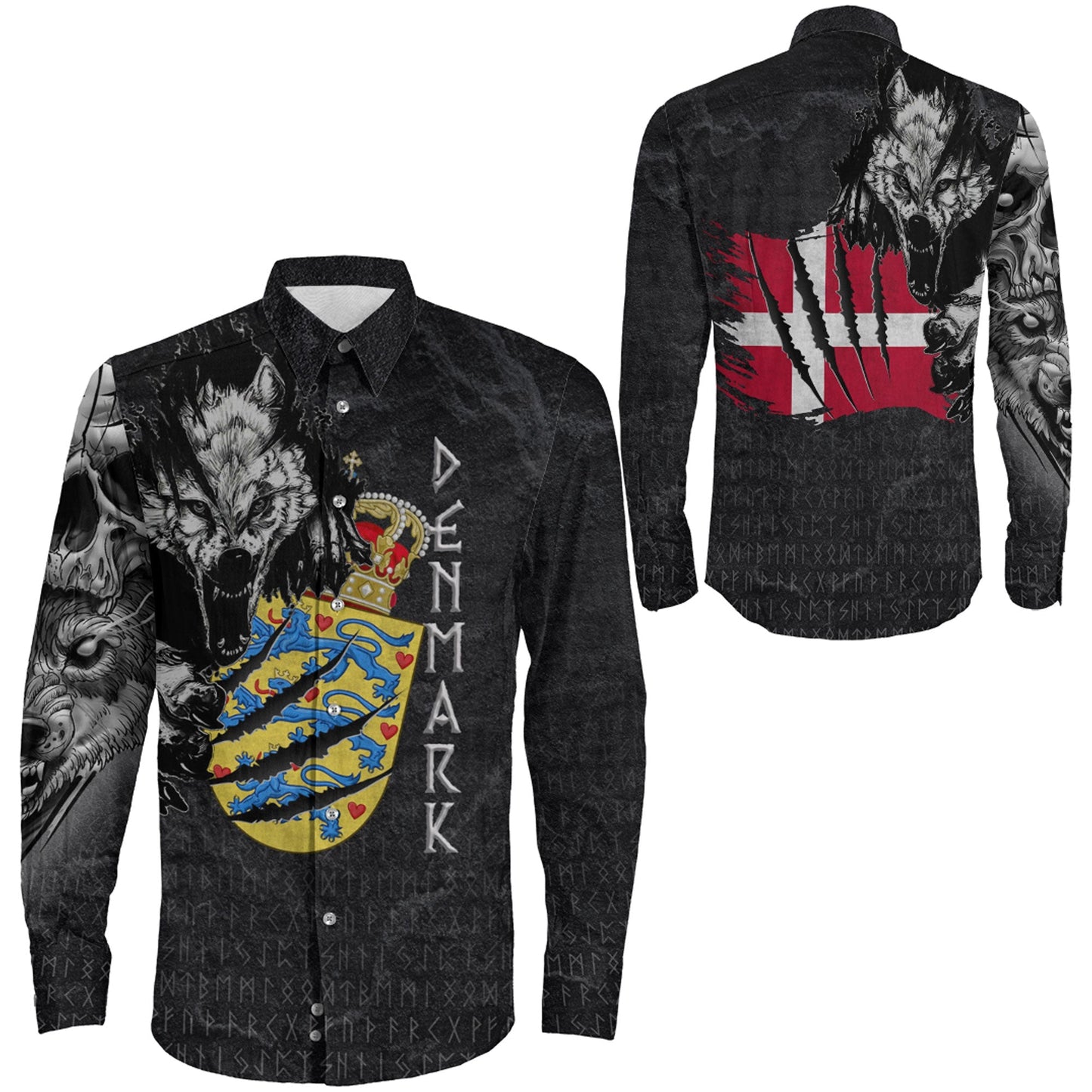 Denmark Wolf Viking Long Sleeve Button Shirt