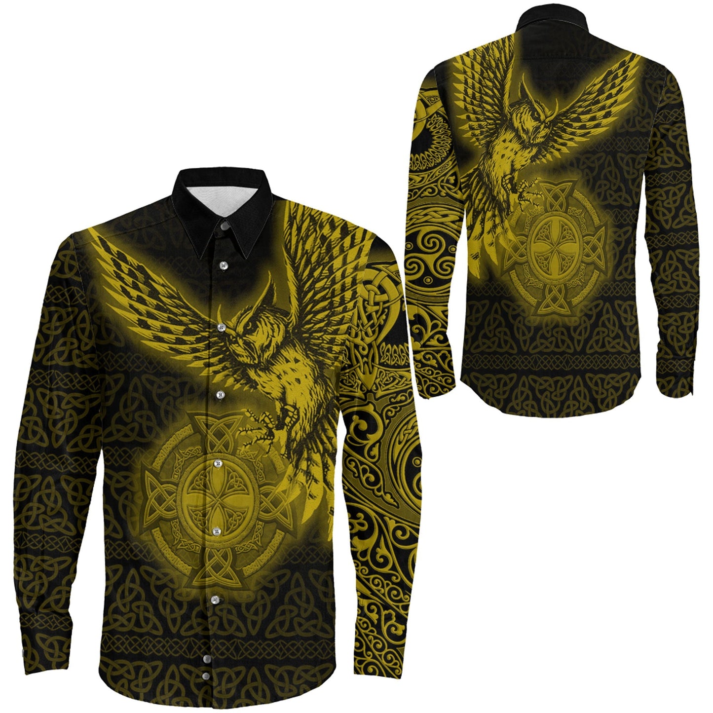 Owl Symbol Gold Viking Long Sleeve Button Shirt