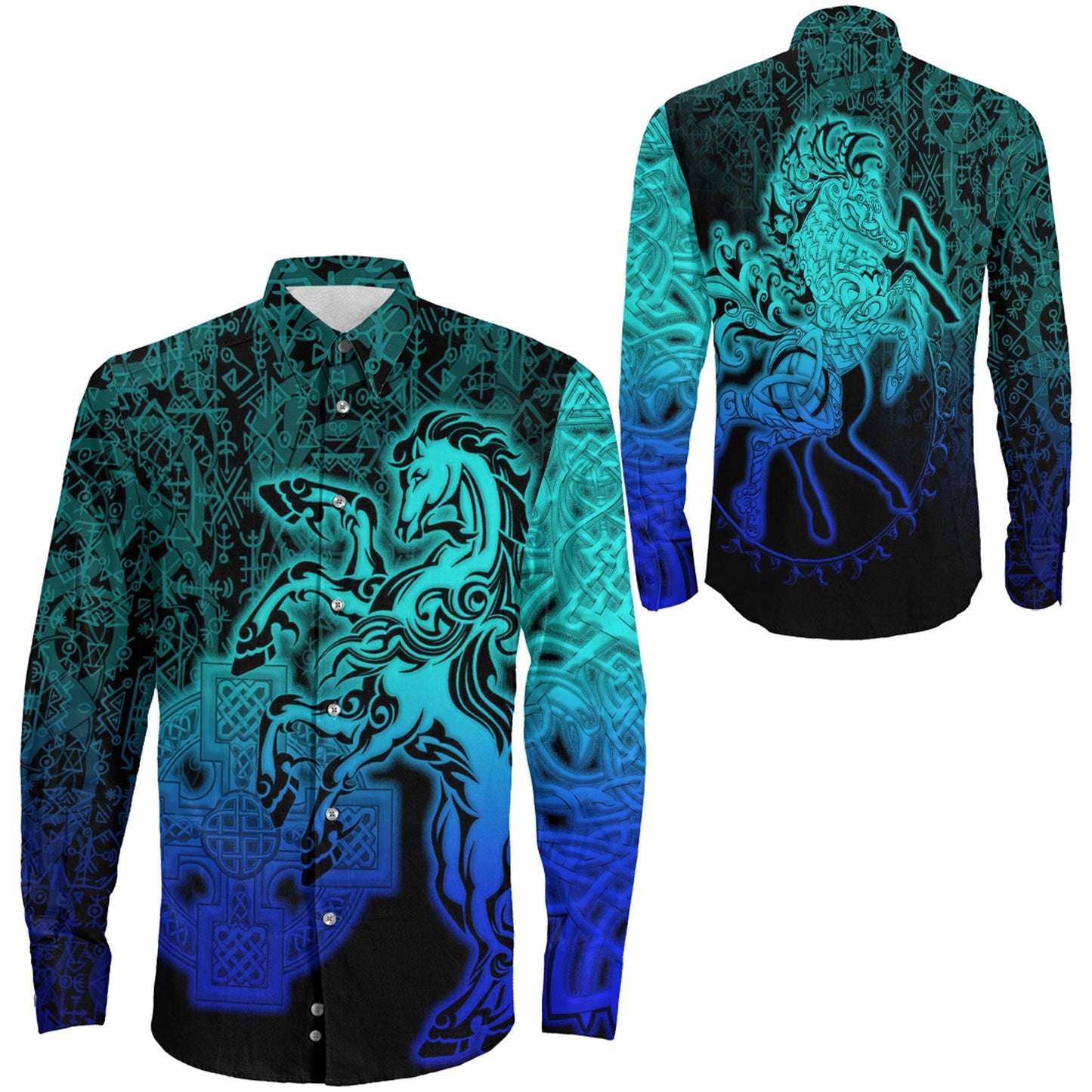 VikingStyle Clothing -Sleipnir Special Blue Long Sleeve Button Shirt