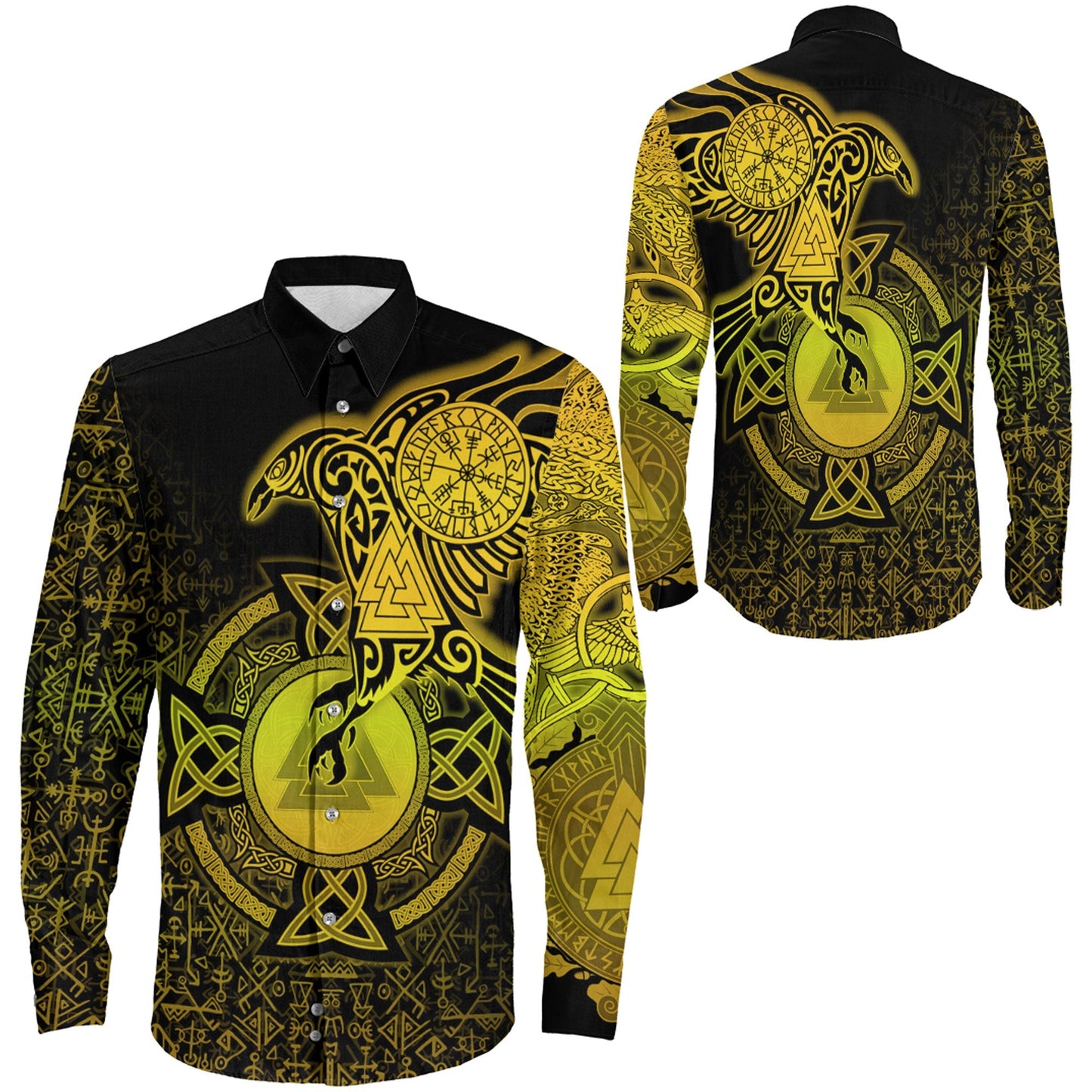 Raven Celtic Special Yellow Viking Long Sleeve Button Shirt