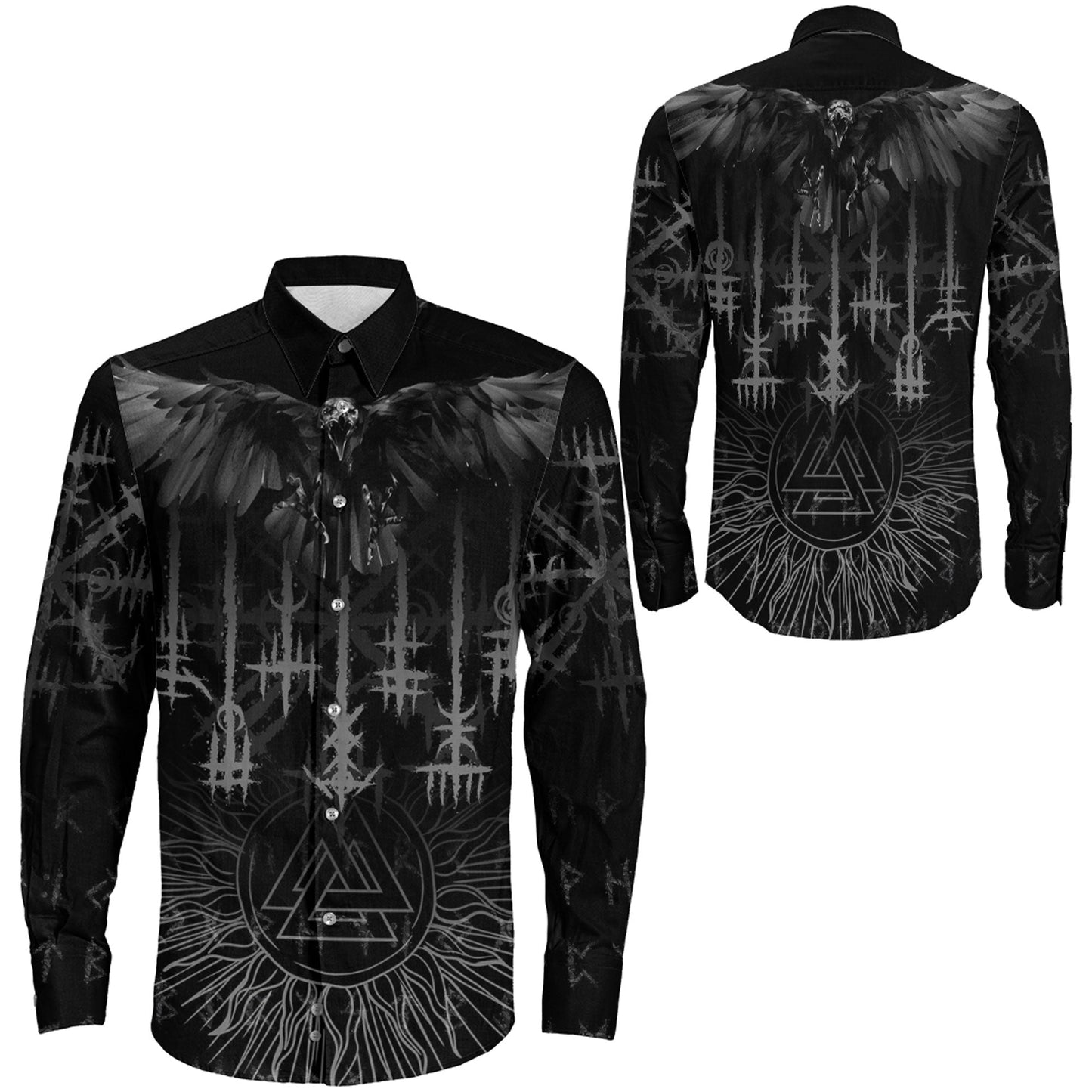Raven and Valknut Long Sleeve Button Shirt
