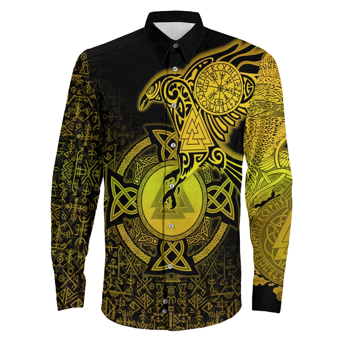 Raven Celtic Special Yellow Viking Long Sleeve Button Shirt