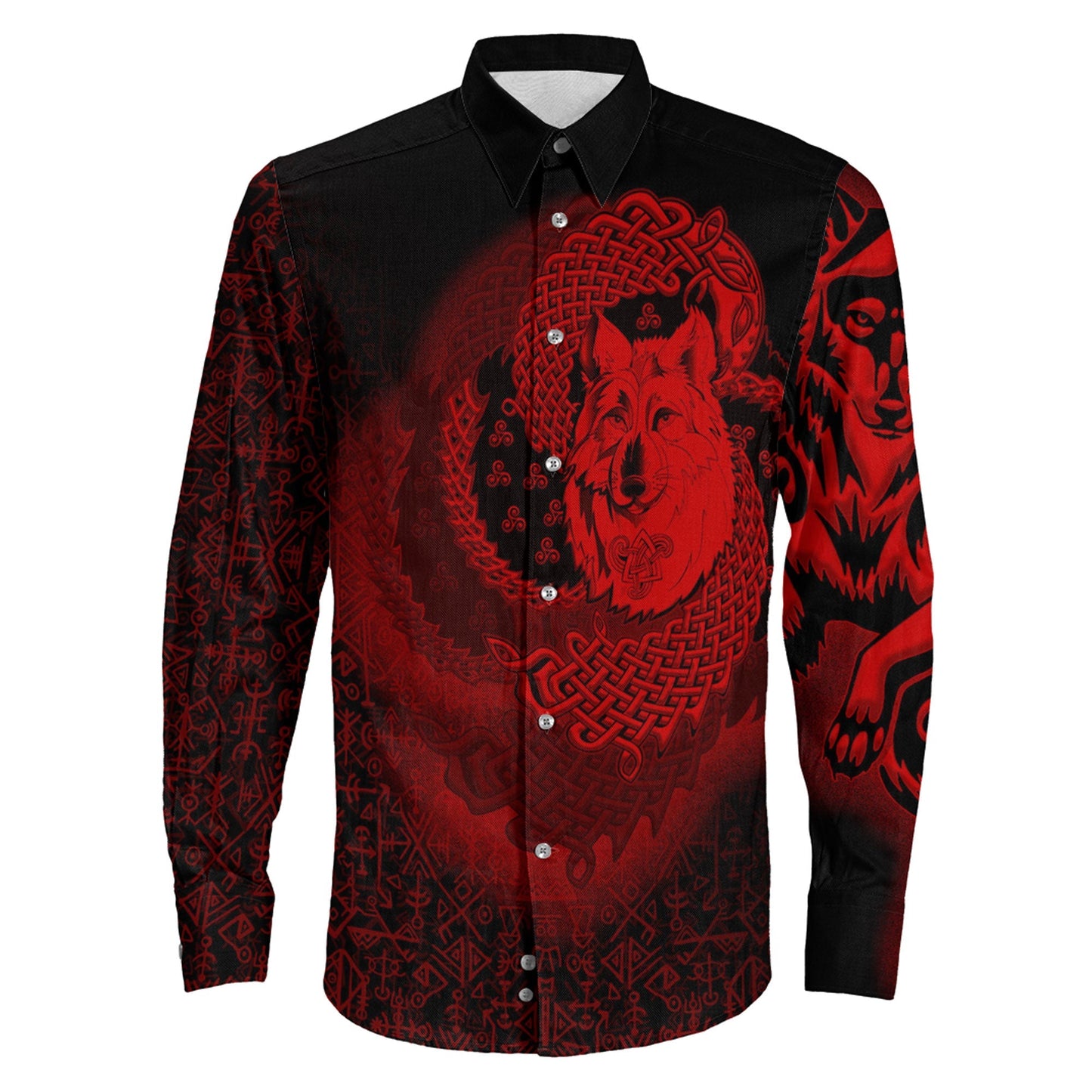 Legendary Wolf Red Long Sleeve Button Shirt