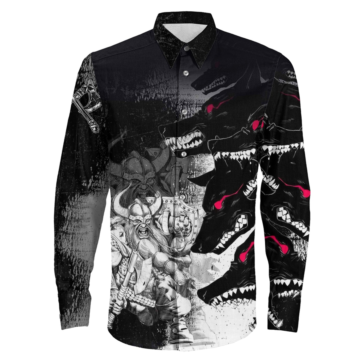 Berserker and Wolf Red Eyes Long Sleeve Button Shirt