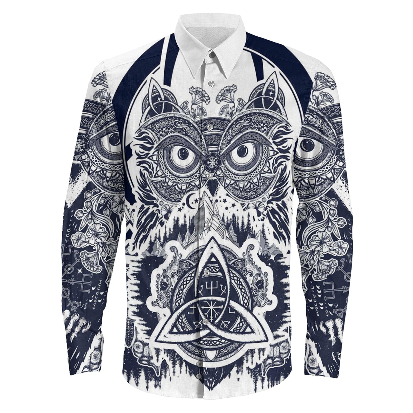 Viking Owl Celtic Long Sleeve Button Shirt