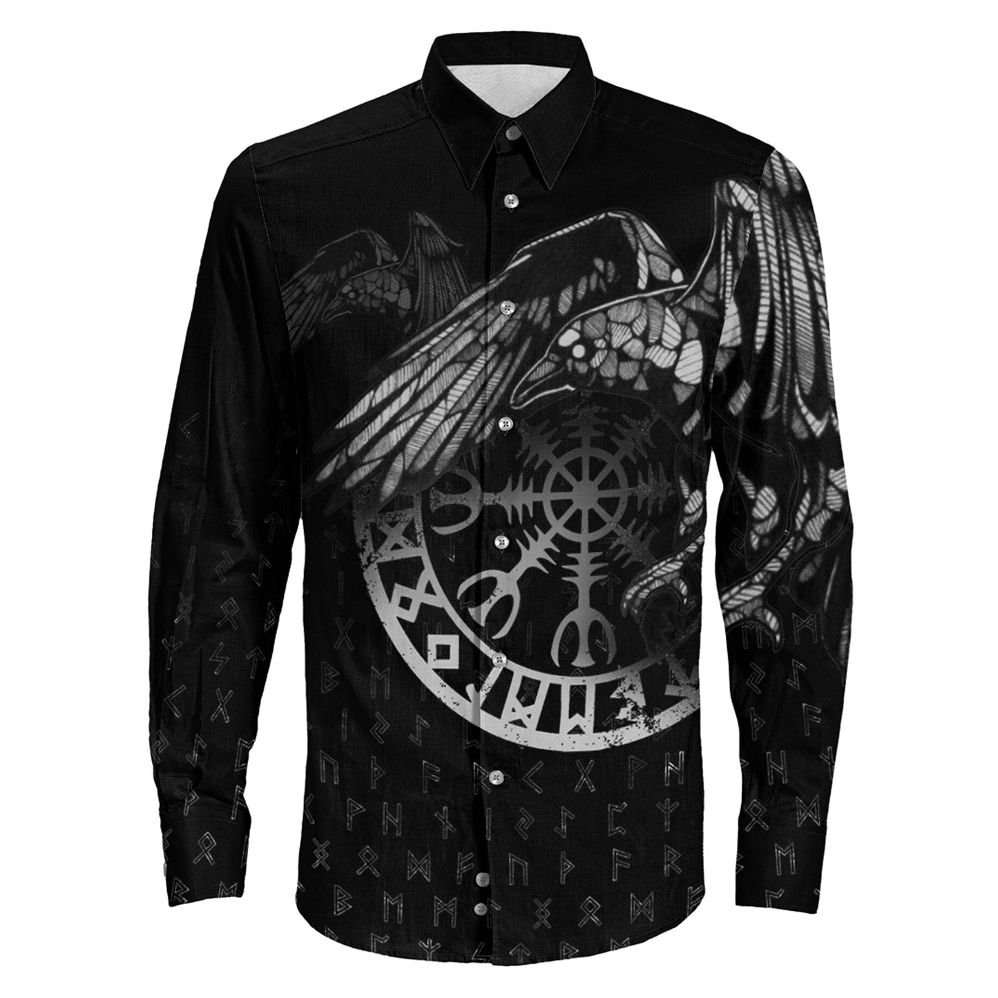 Raven Helm of Awe Long Sleeve Button Shirt