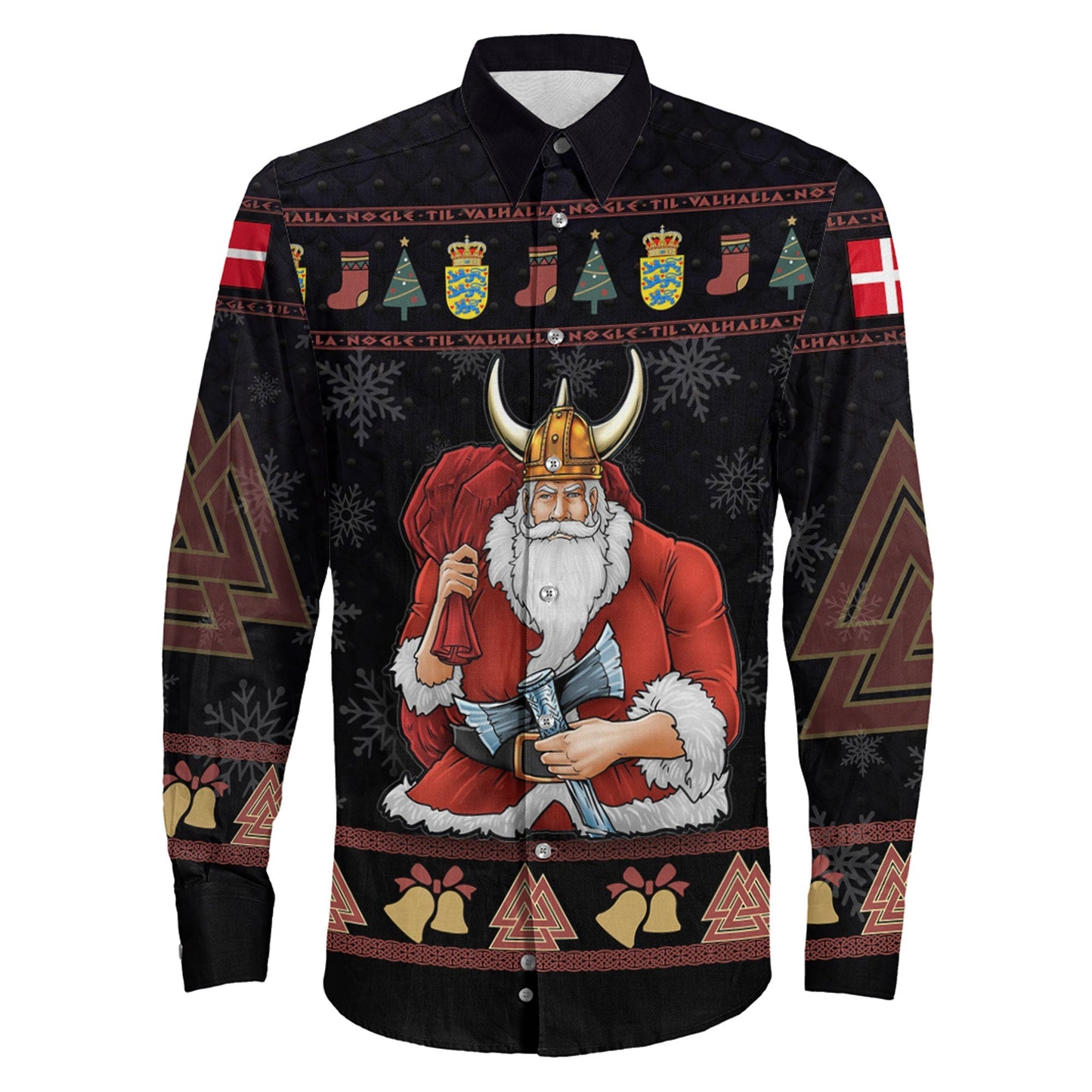 Denmark Viking Santa Long Sleeve Button Shirt