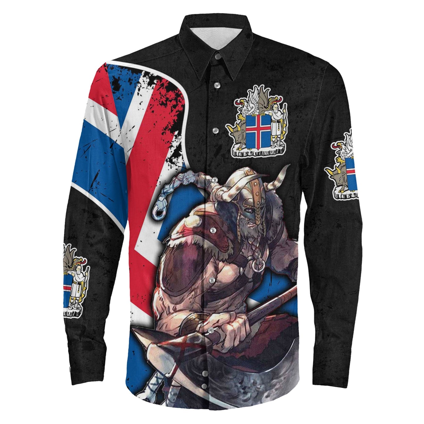 VikingStyle Clothing -Iceland Warriors Brush Style Long Sleeve Button Shirt
