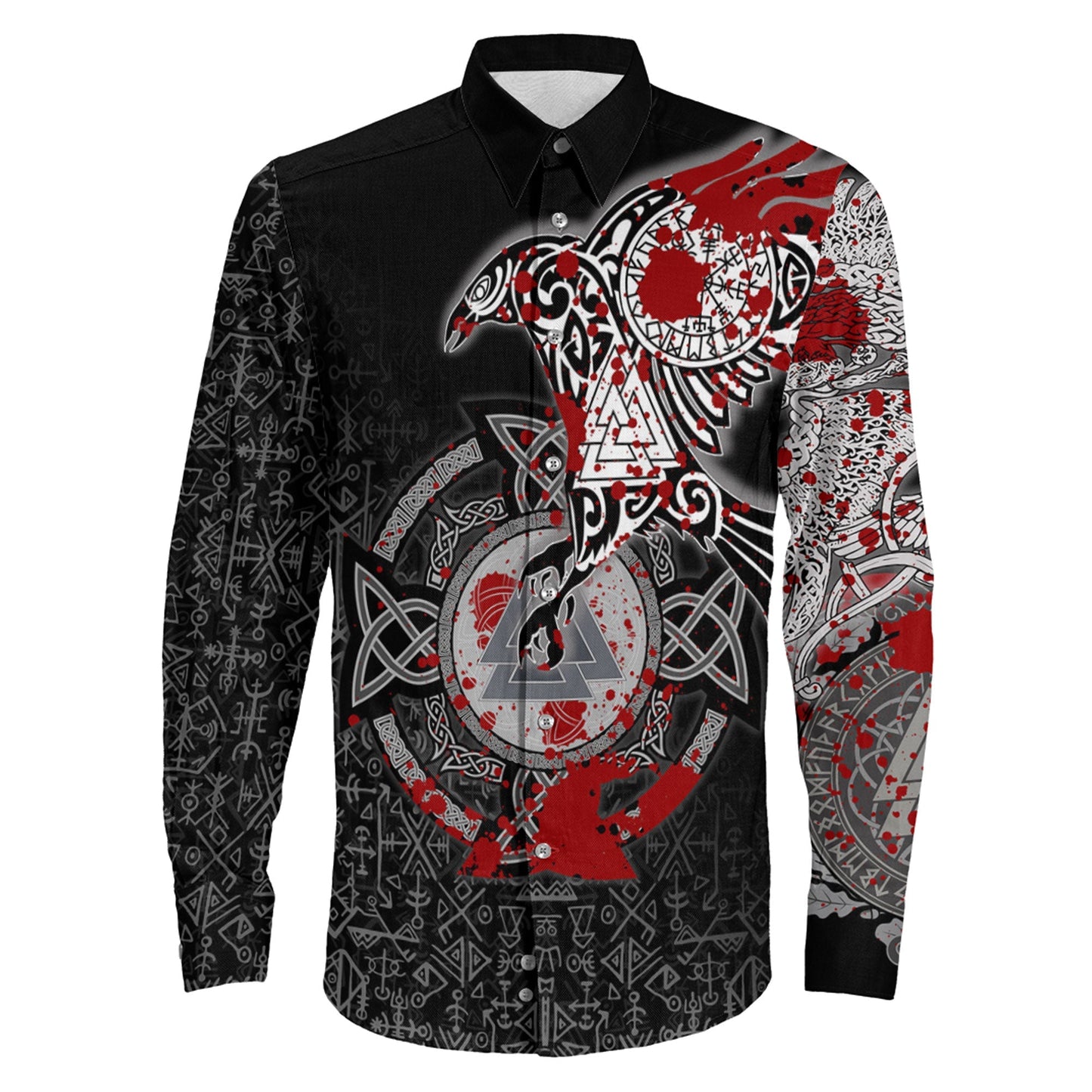 Raven Celtic Blood Viking Long Sleeve Button Shirt