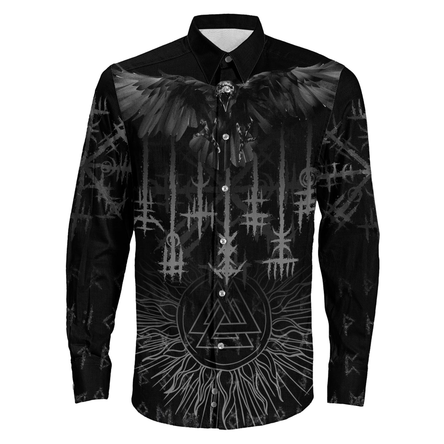 Raven and Valknut Long Sleeve Button Shirt