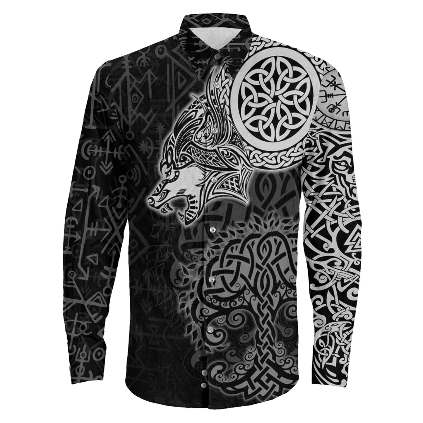 VikingStyle Clothing -Viking Wolf Long Sleeve Button Shirt