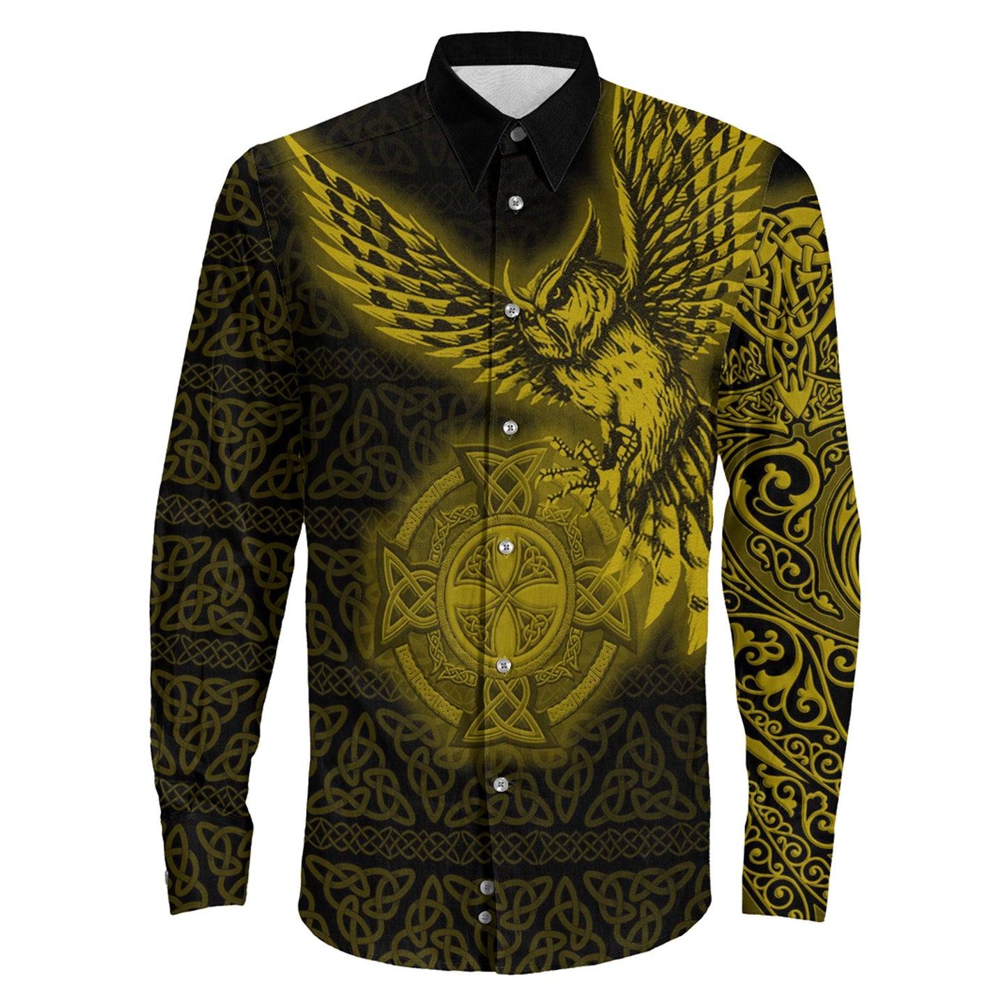 Owl Symbol Gold Viking Long Sleeve Button Shirt