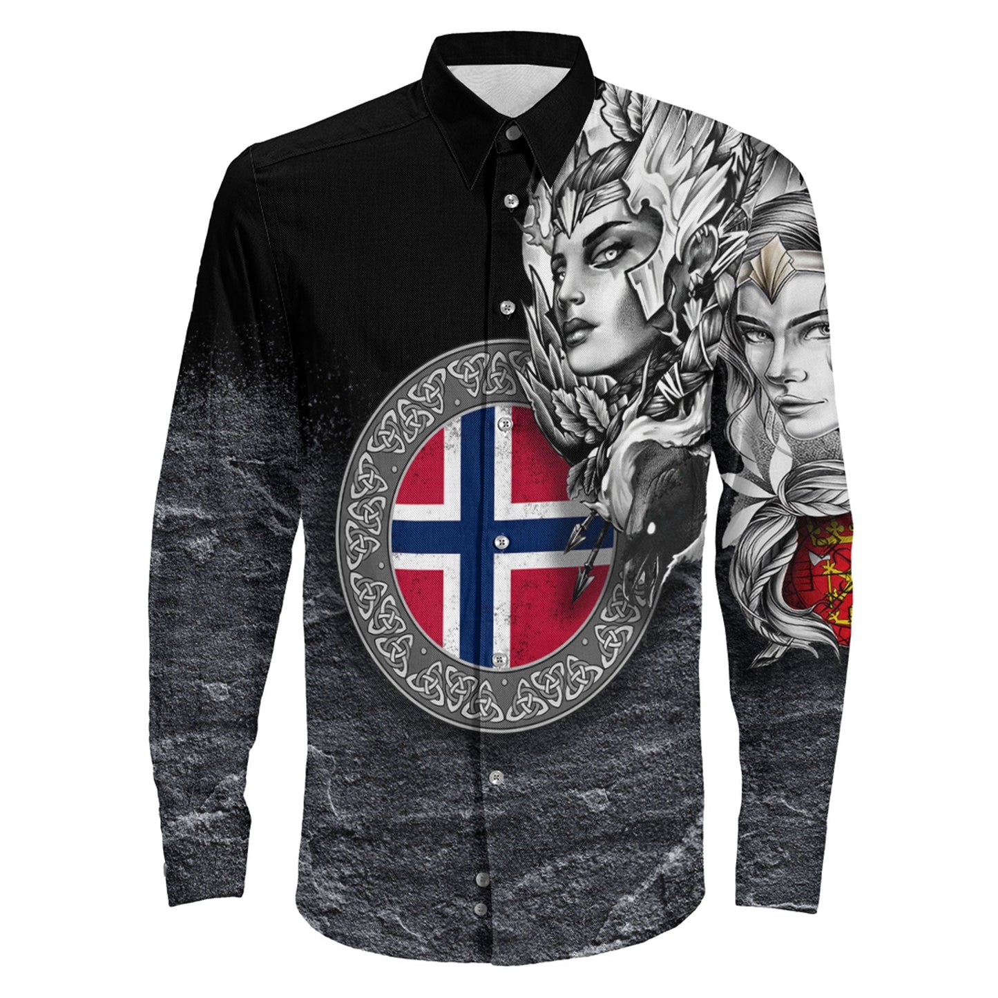 Norway Valkyries Viking Country Long Sleeve Button Shirt