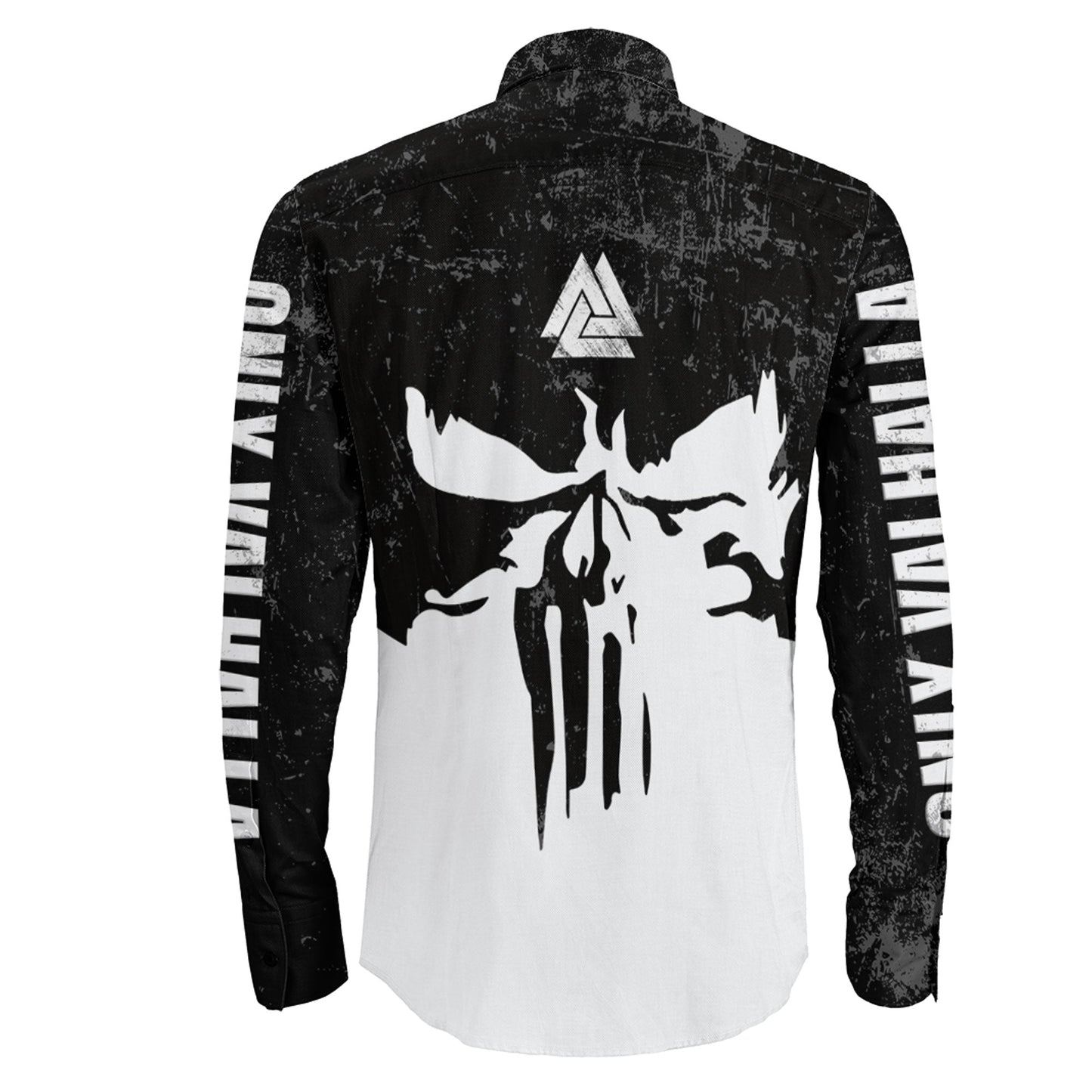 Skull Valknut Brush Long Sleeve Button Shirt