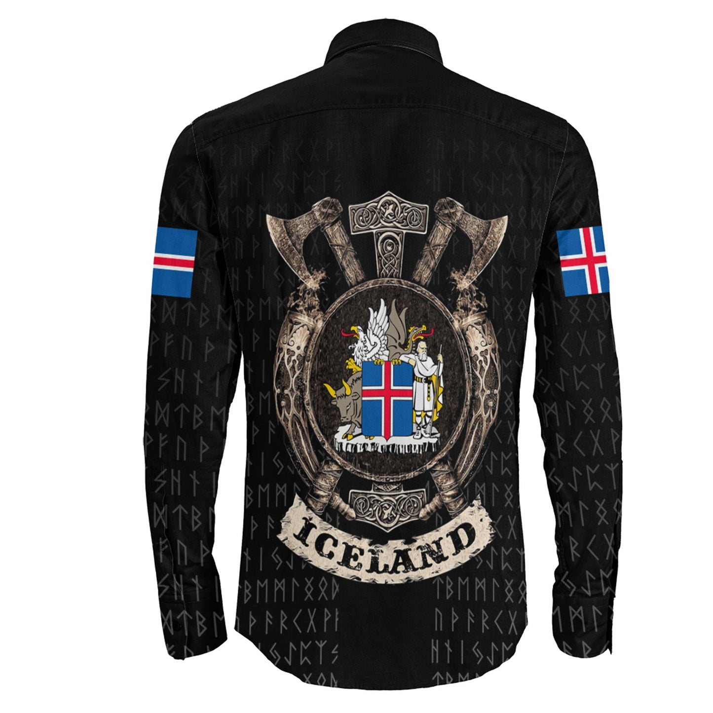 VikingStyle Clothing -Viking Iceland Shield Long Sleeve Button Shirt A31