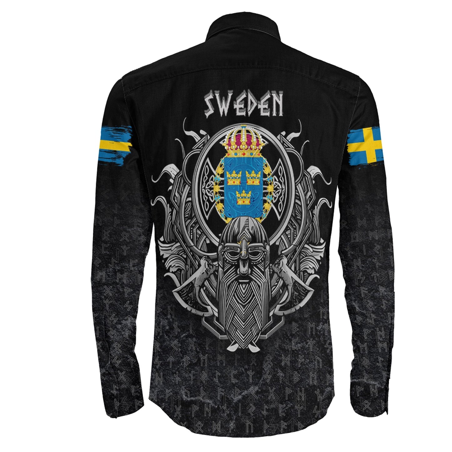 Sweden Raven Odin Viking Country Long Sleeve Button Shirt