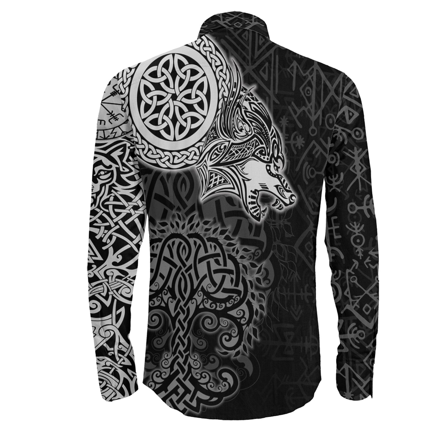 VikingStyle Clothing -Viking Wolf Long Sleeve Button Shirt
