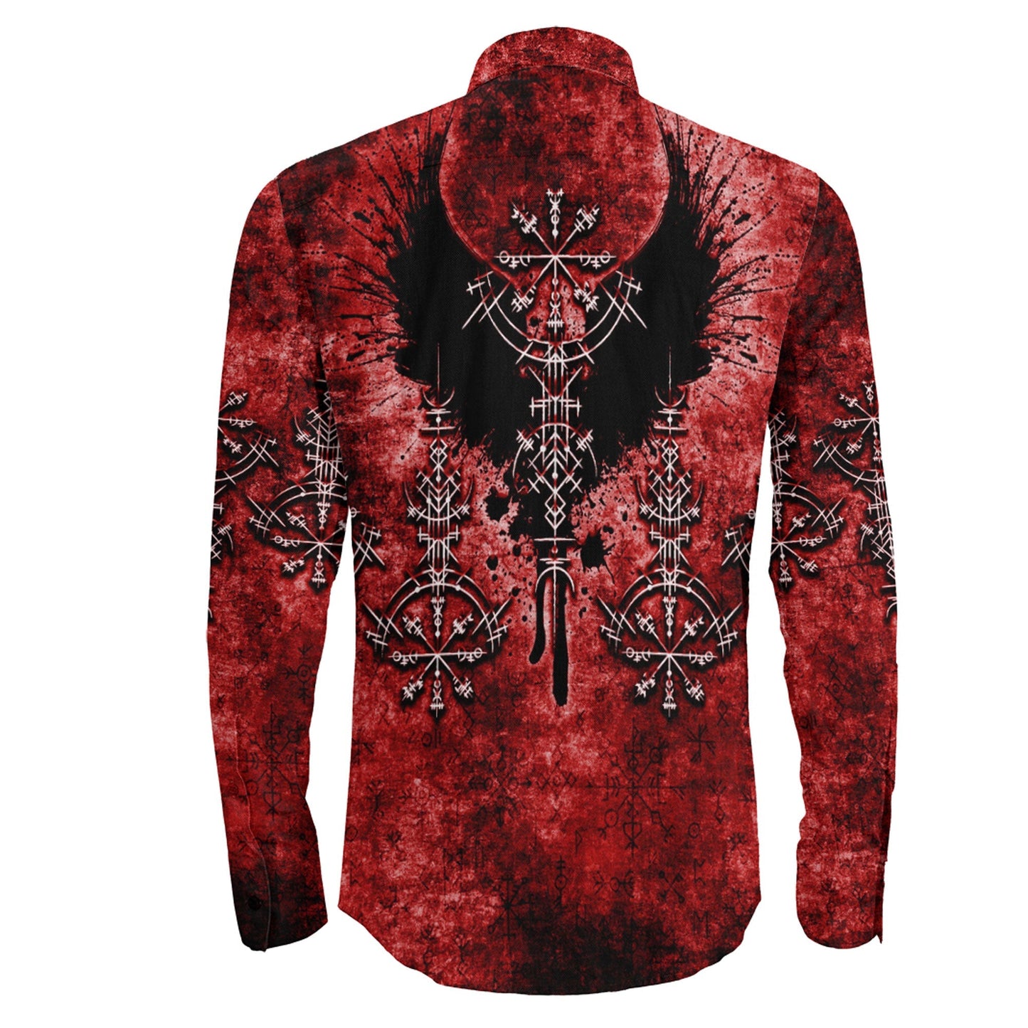 Bird Wing Viking Symbol Red Long Sleeve Button Shirt