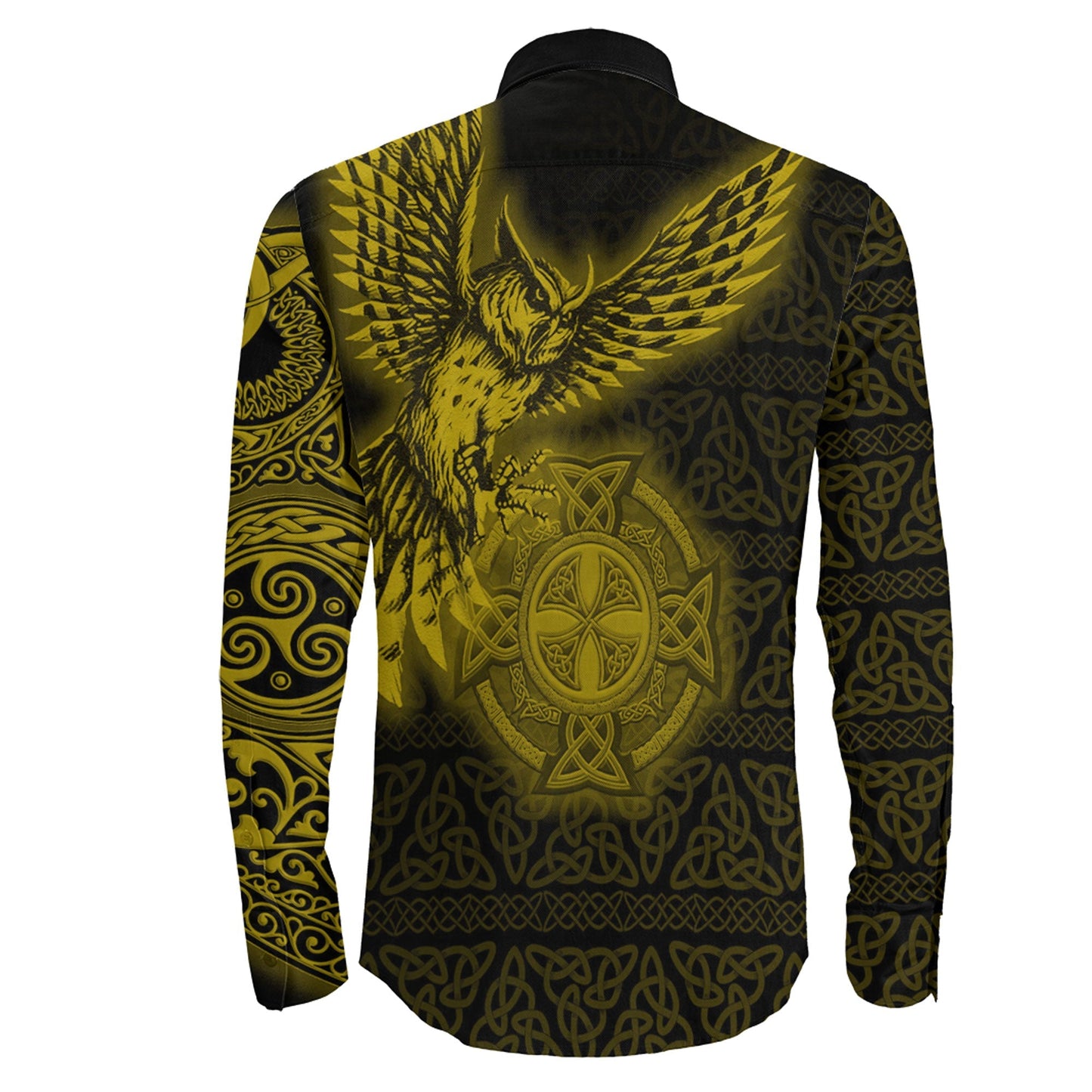 Owl Symbol Gold Viking Long Sleeve Button Shirt