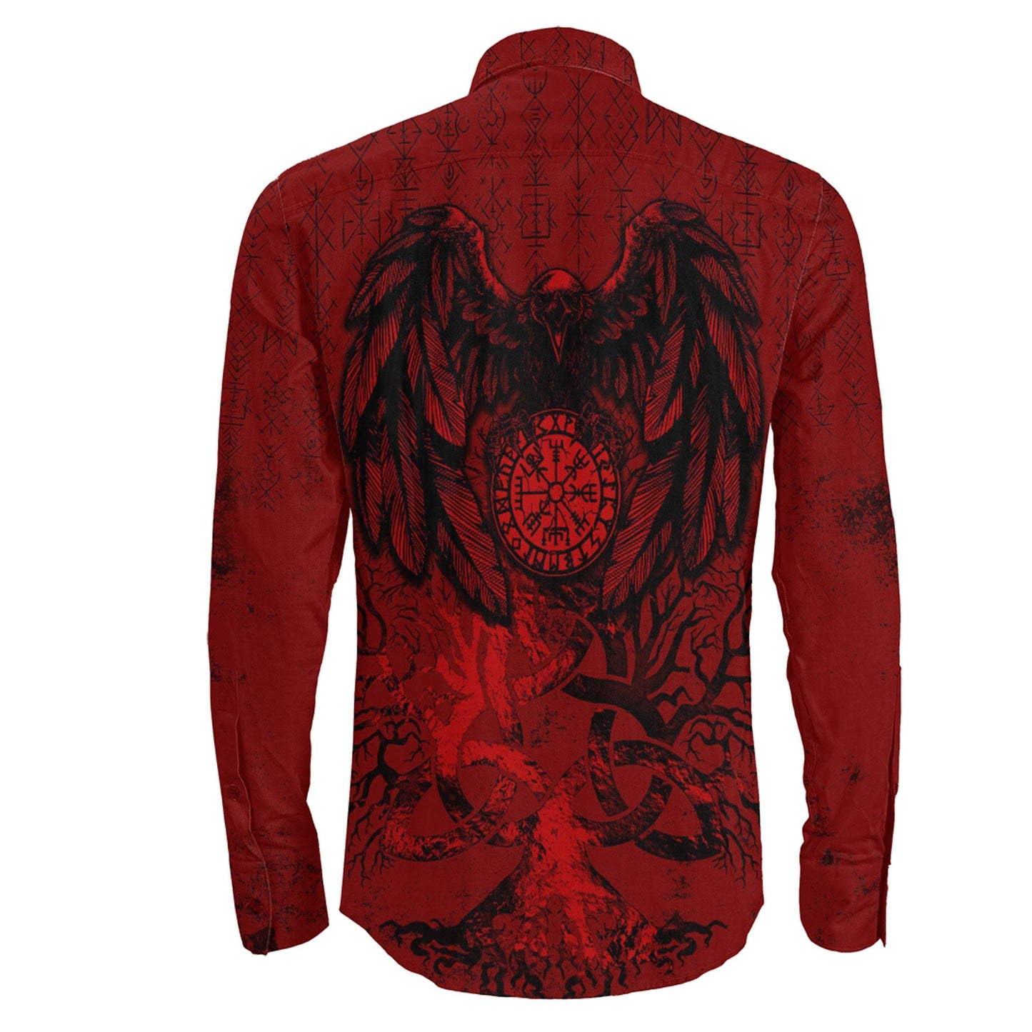 Raven Cletic Tree Red Long Sleeve Button Shirt