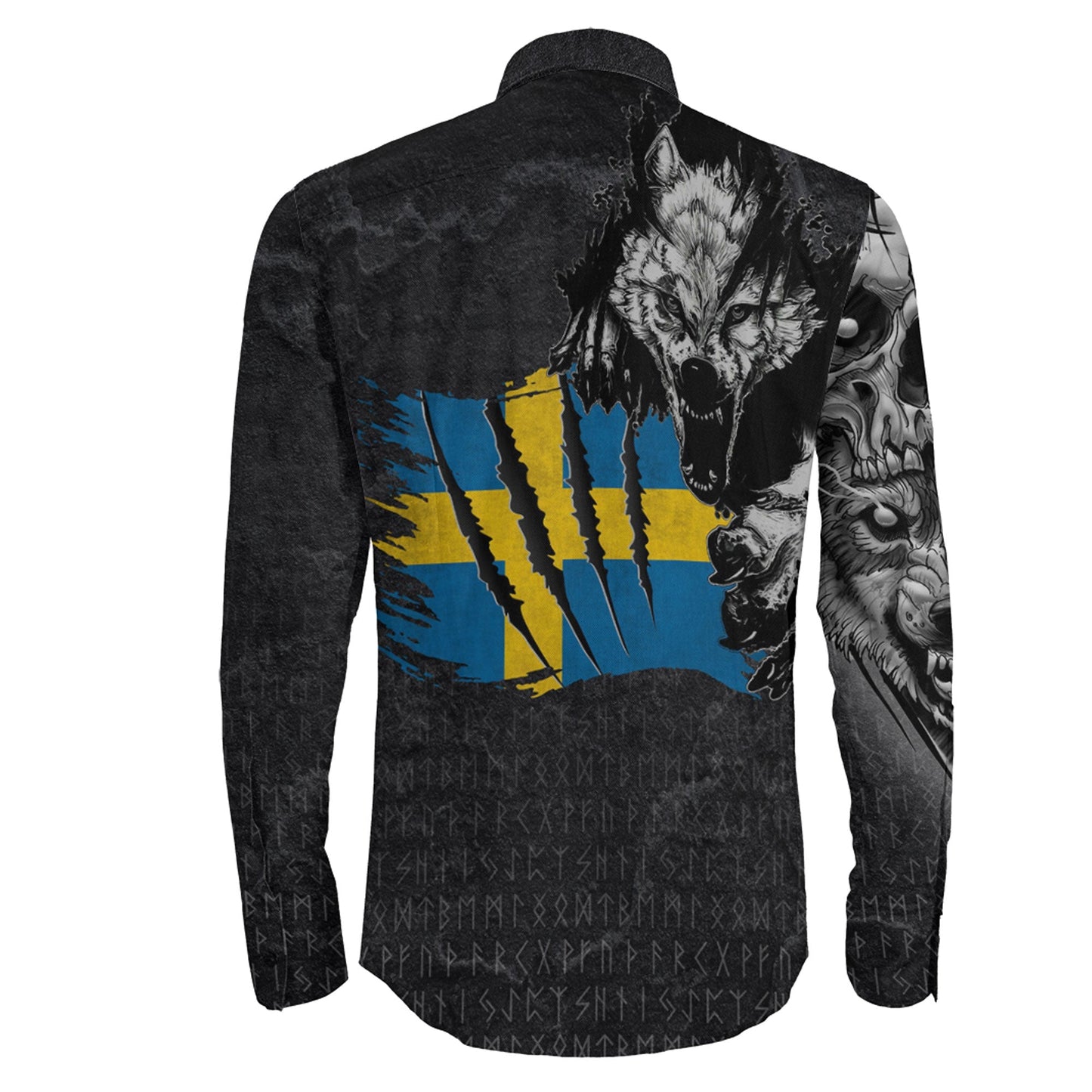 Sweden Wolf Viking Long Sleeve Button Shirt