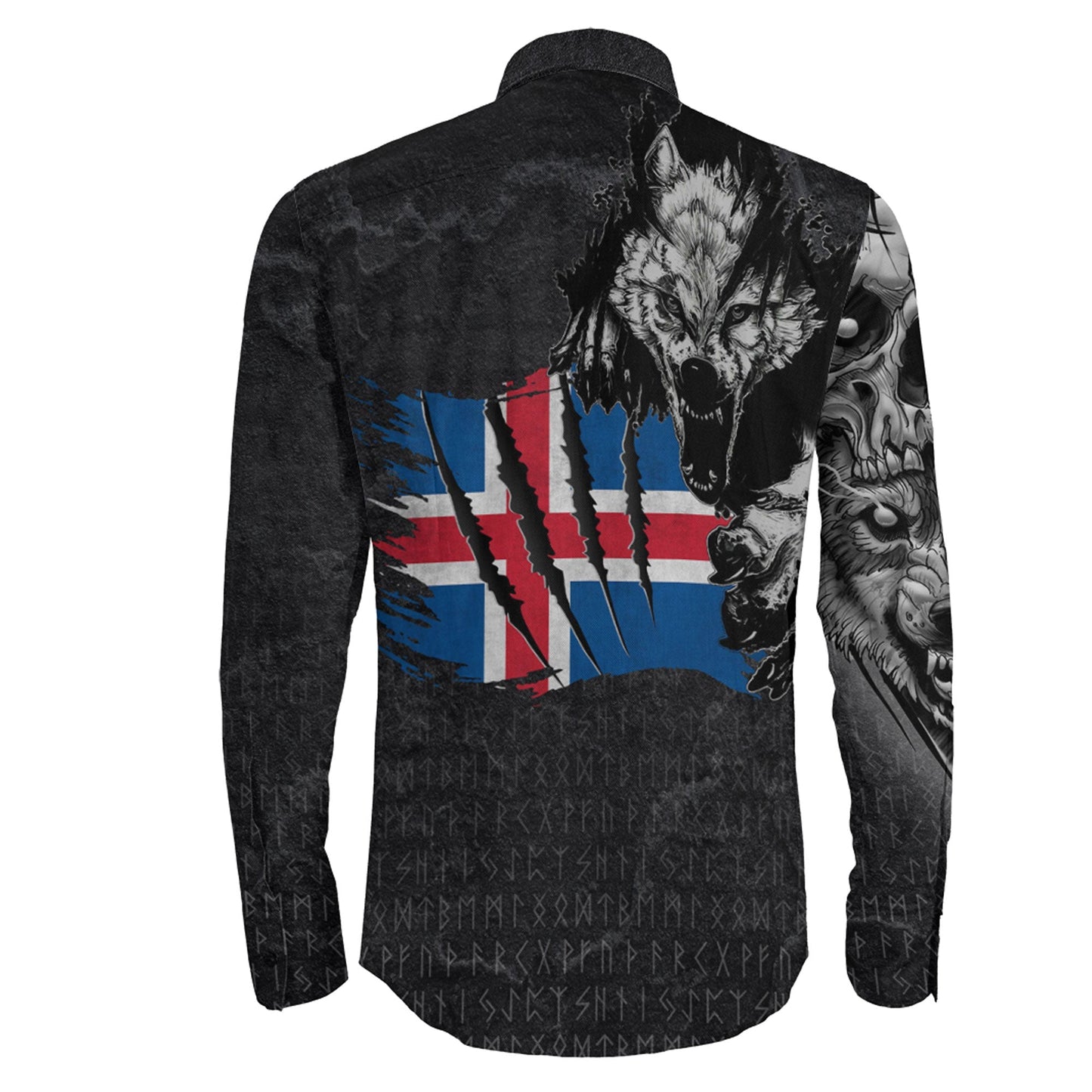 Iceland Wolf Viking Long Sleeve Button Shirt