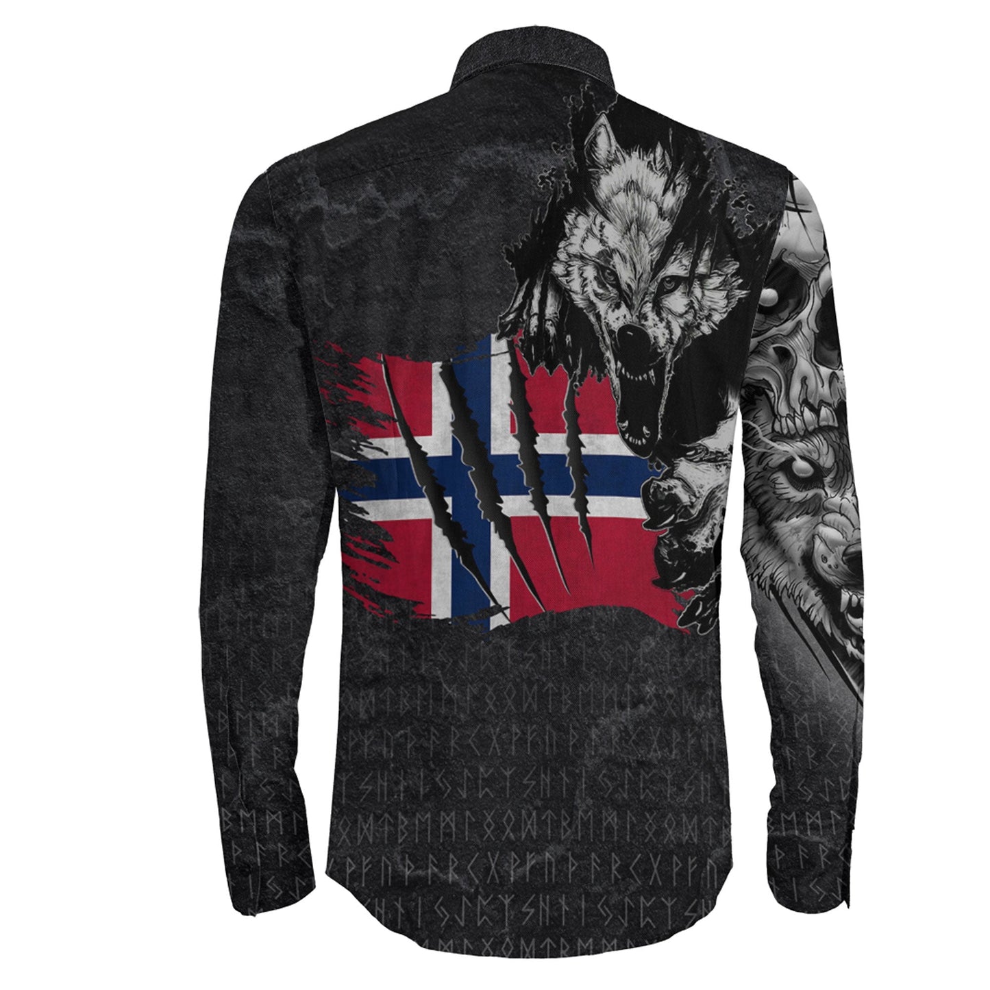 Norway Wolf Viking Long Sleeve Button Shirt