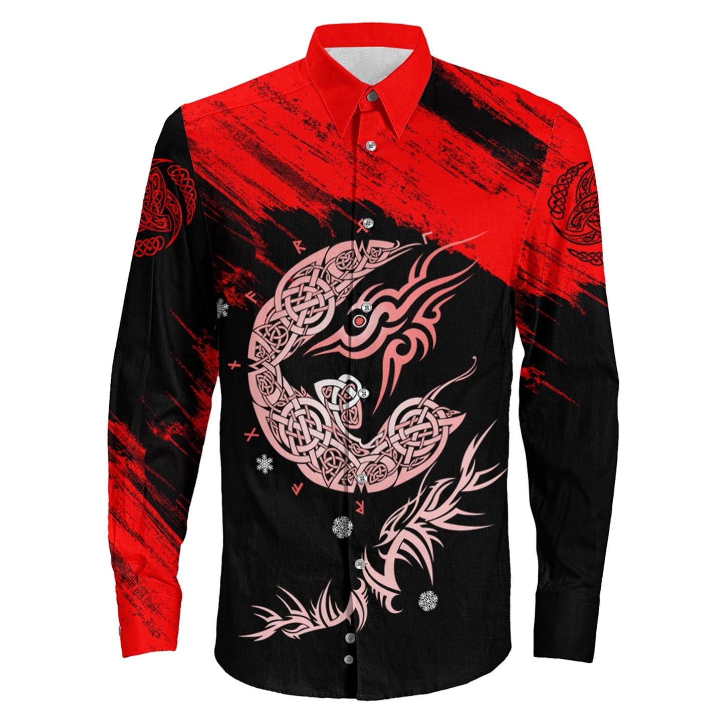 Fenrir Moon Brush Red Style Long Sleeve Button Shirt