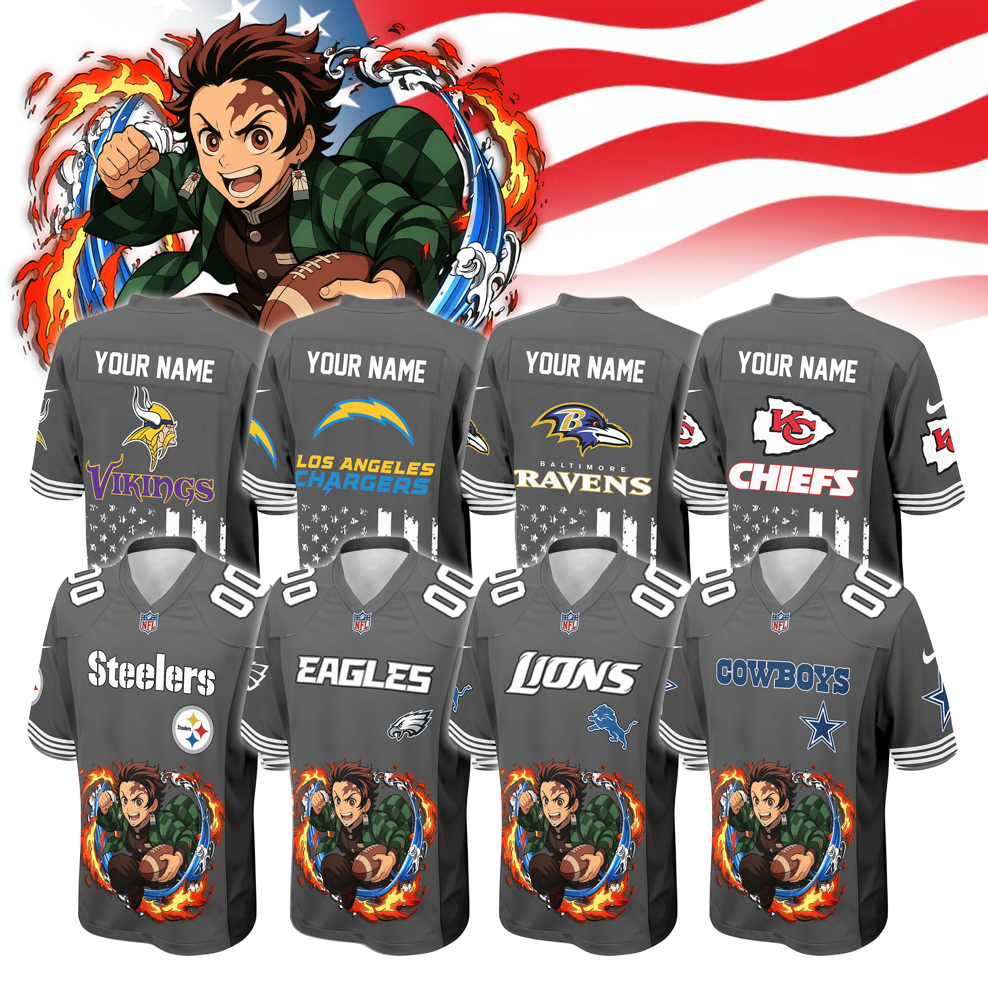 NFL x Demon Slayer Kamado Tanjiro Football Jersey Editions Limited 2025