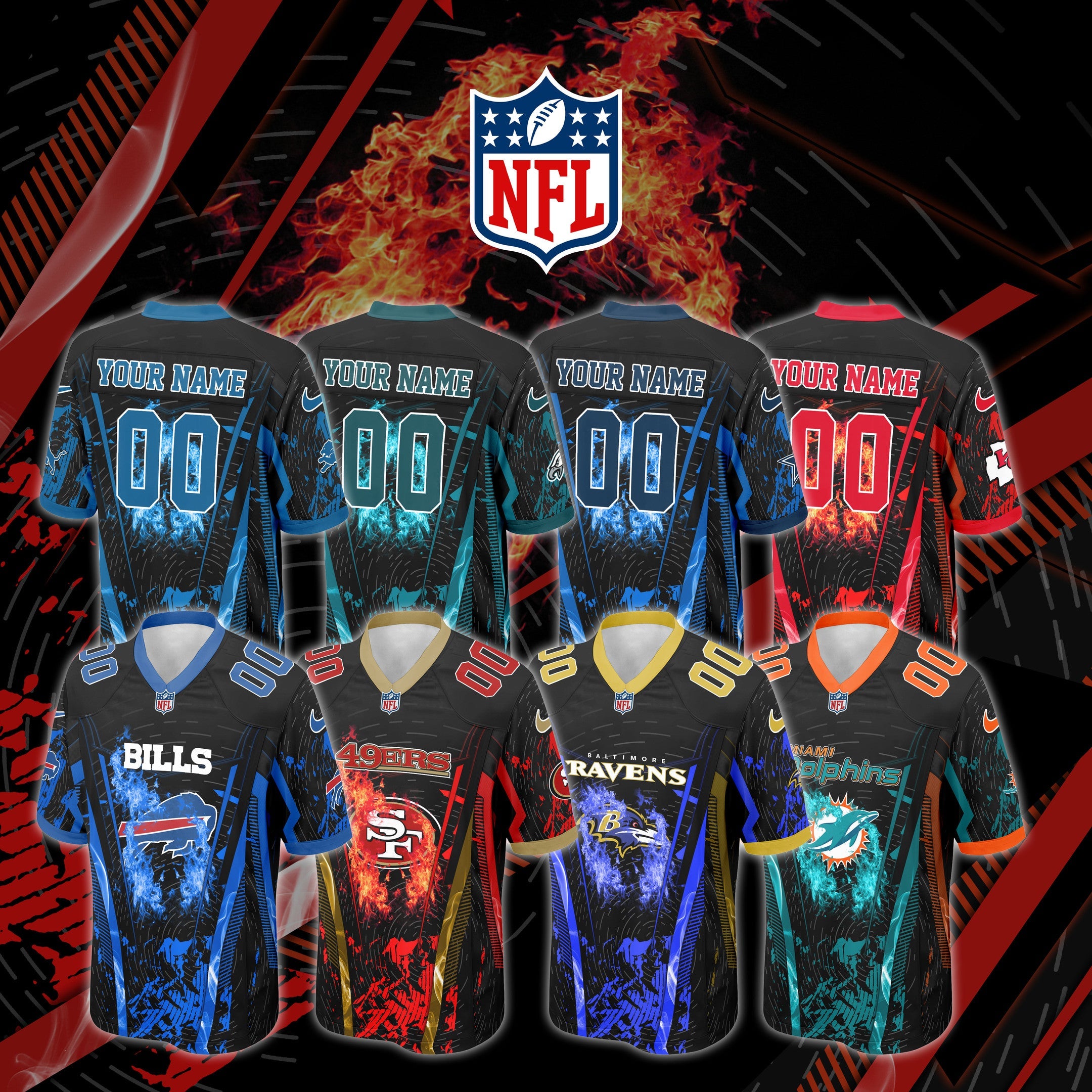 NFL Fire Abstract Grunge Texture Football Jersey Editions Limited