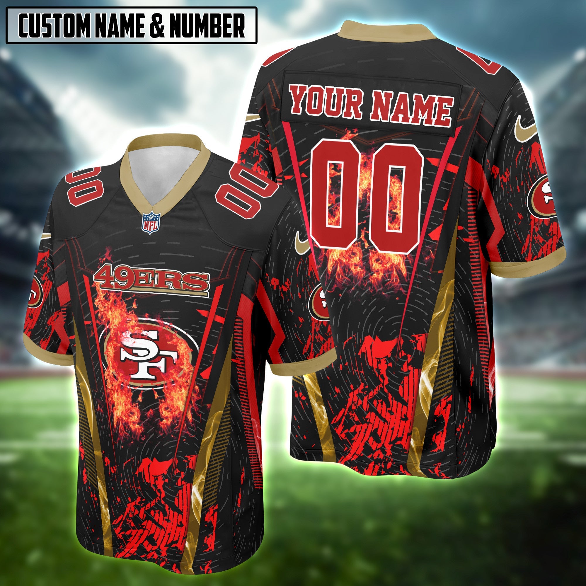NFL Fire Abstract Grunge Texture Football Jersey Editions Limited