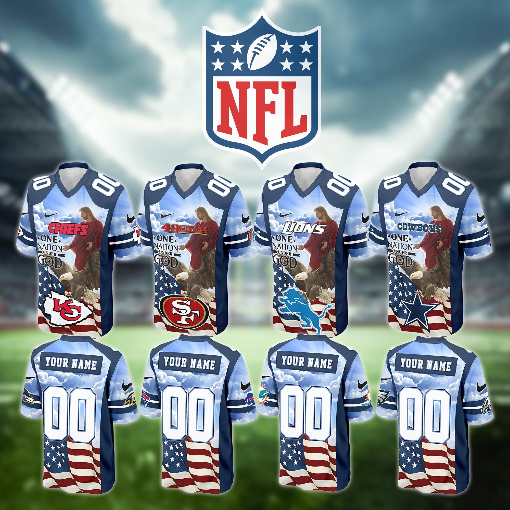 NFL American Flag Eagle One Nation Under God Football Jersey Editions