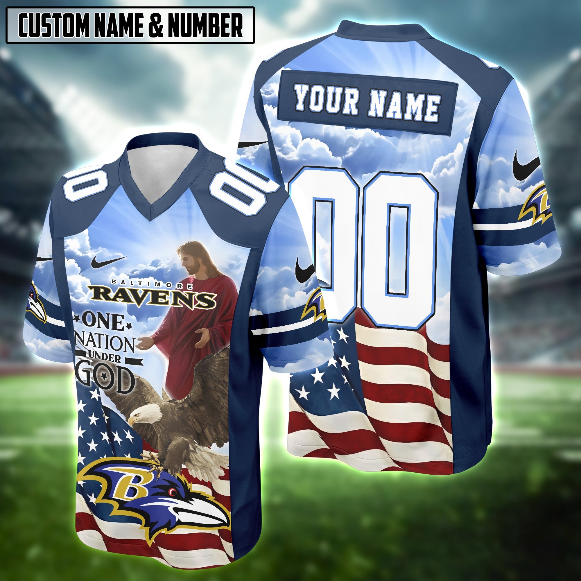 NFL American Flag Eagle One Nation Under God Football Jersey Editions