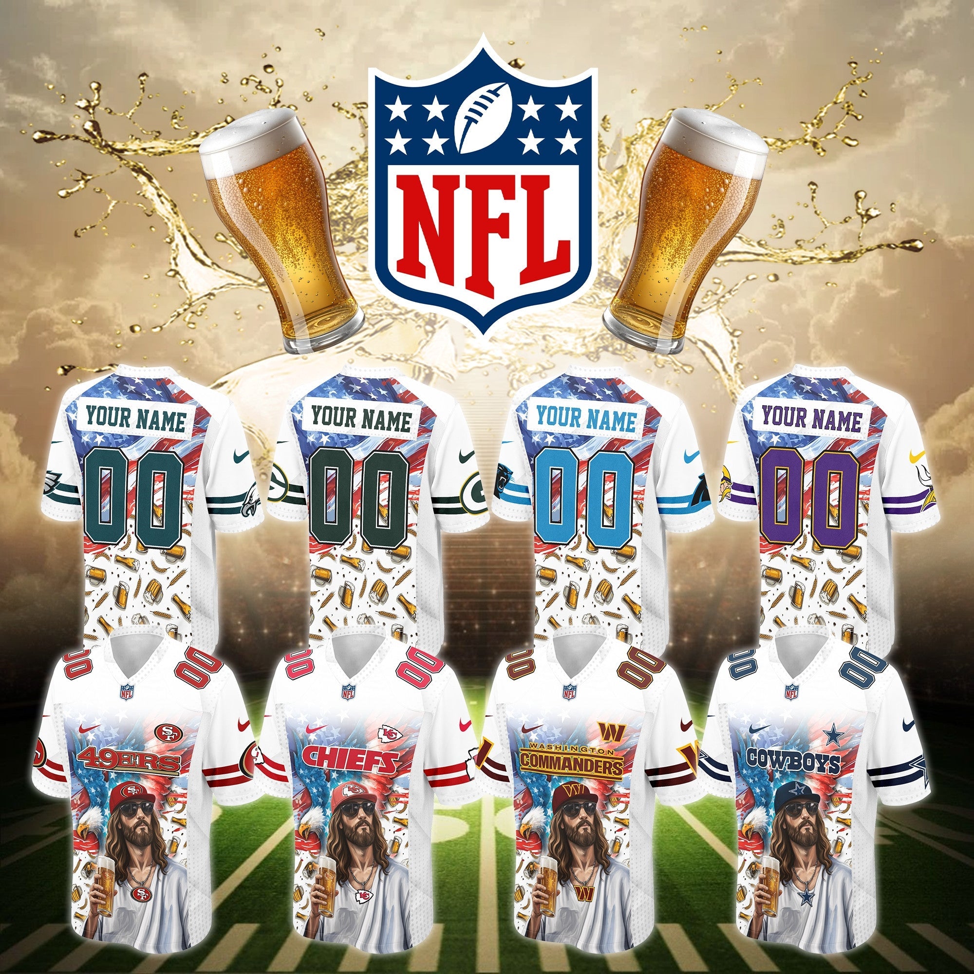 NFL Eagle Flag God Beer Lovers Football Jersey Editions Limited
