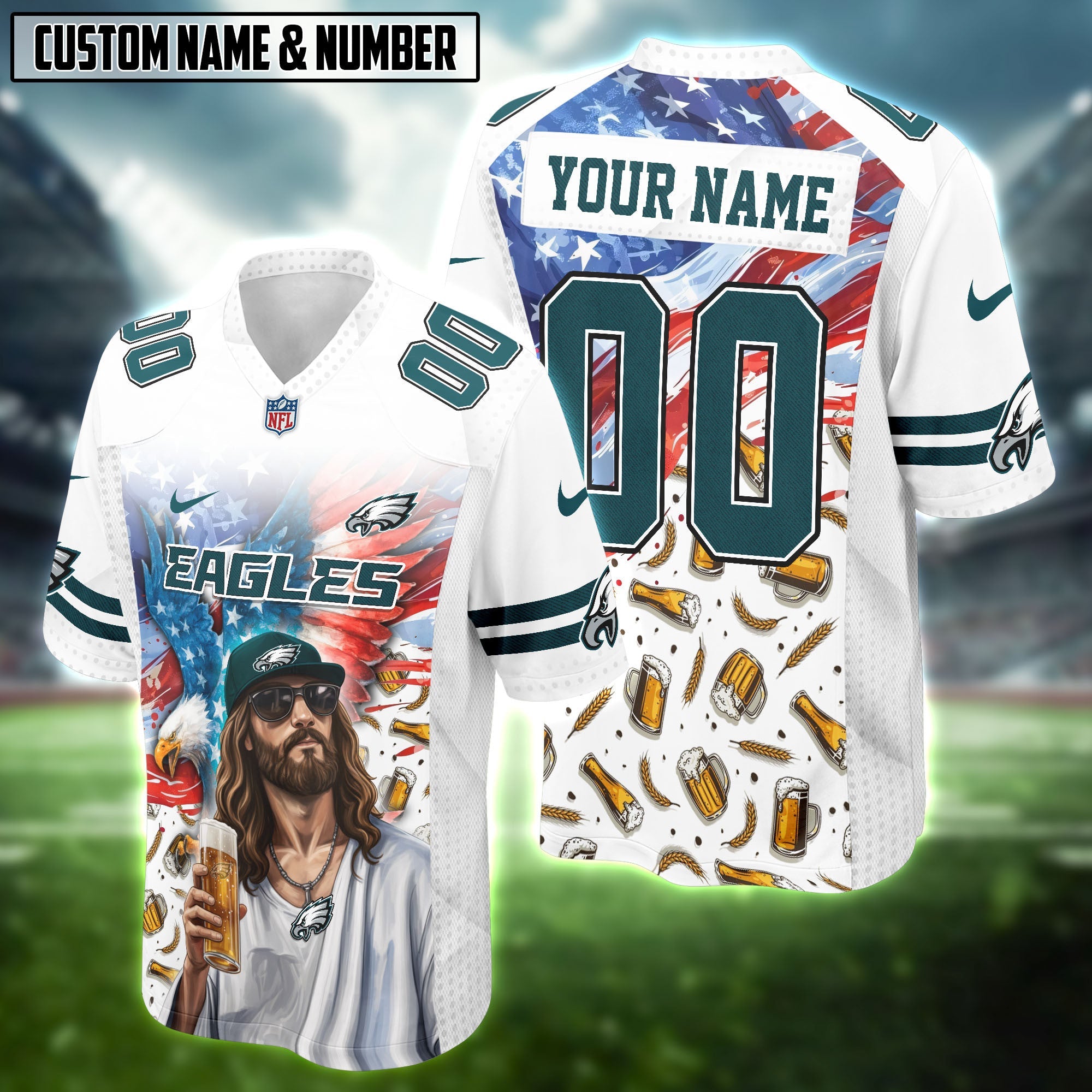 NFL Eagle Flag God Beer Lovers Football Jersey Editions Limited