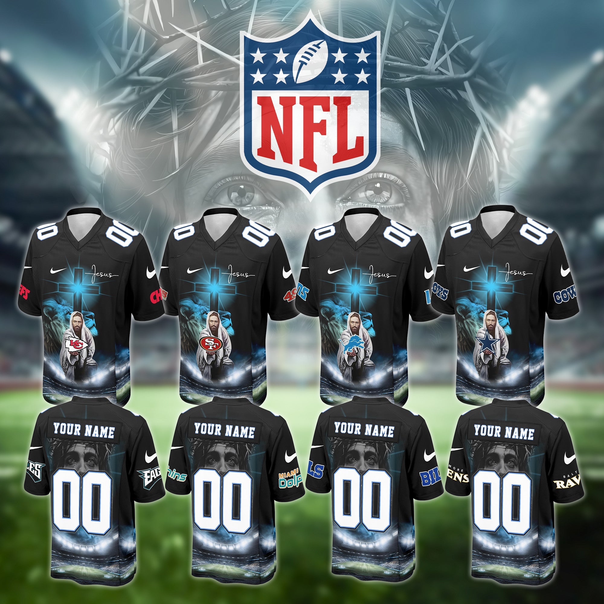 NFL God Lion Cross Lovers Football Jersey Editions Limited