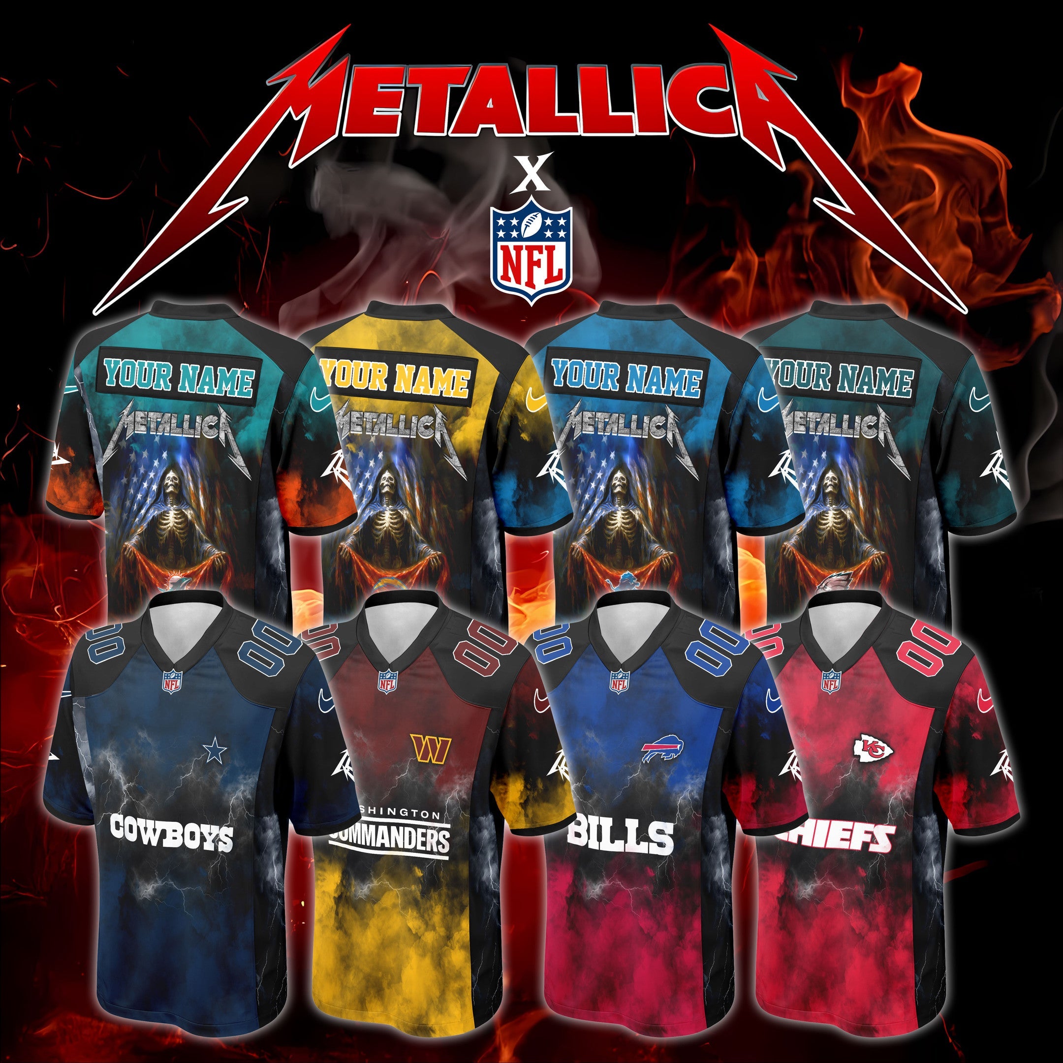 NFL with Metallica Skull Football Jersey Editions Limited