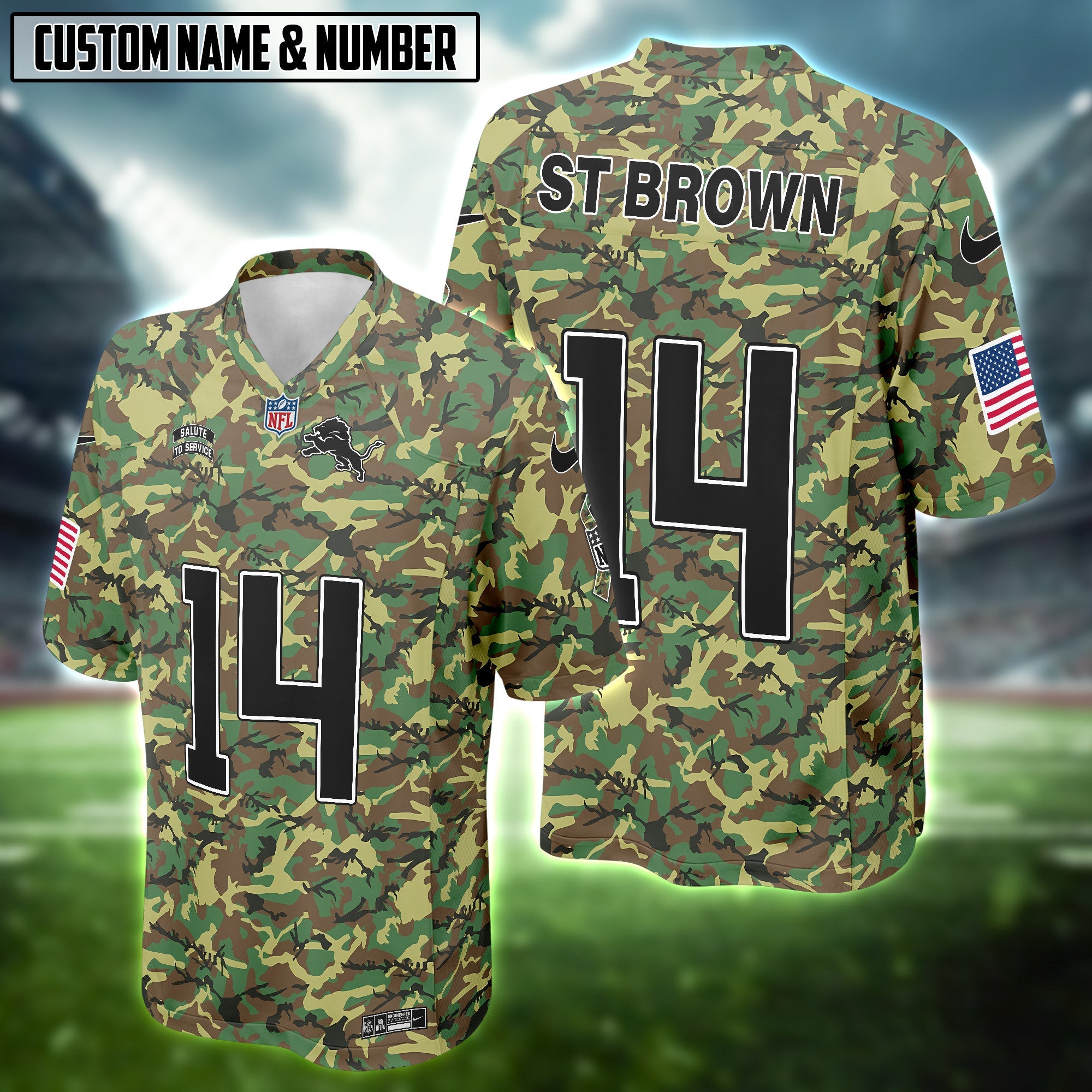 NFL US Army Veteran Salute To Service Green Camo Football Jersey Editions Limited