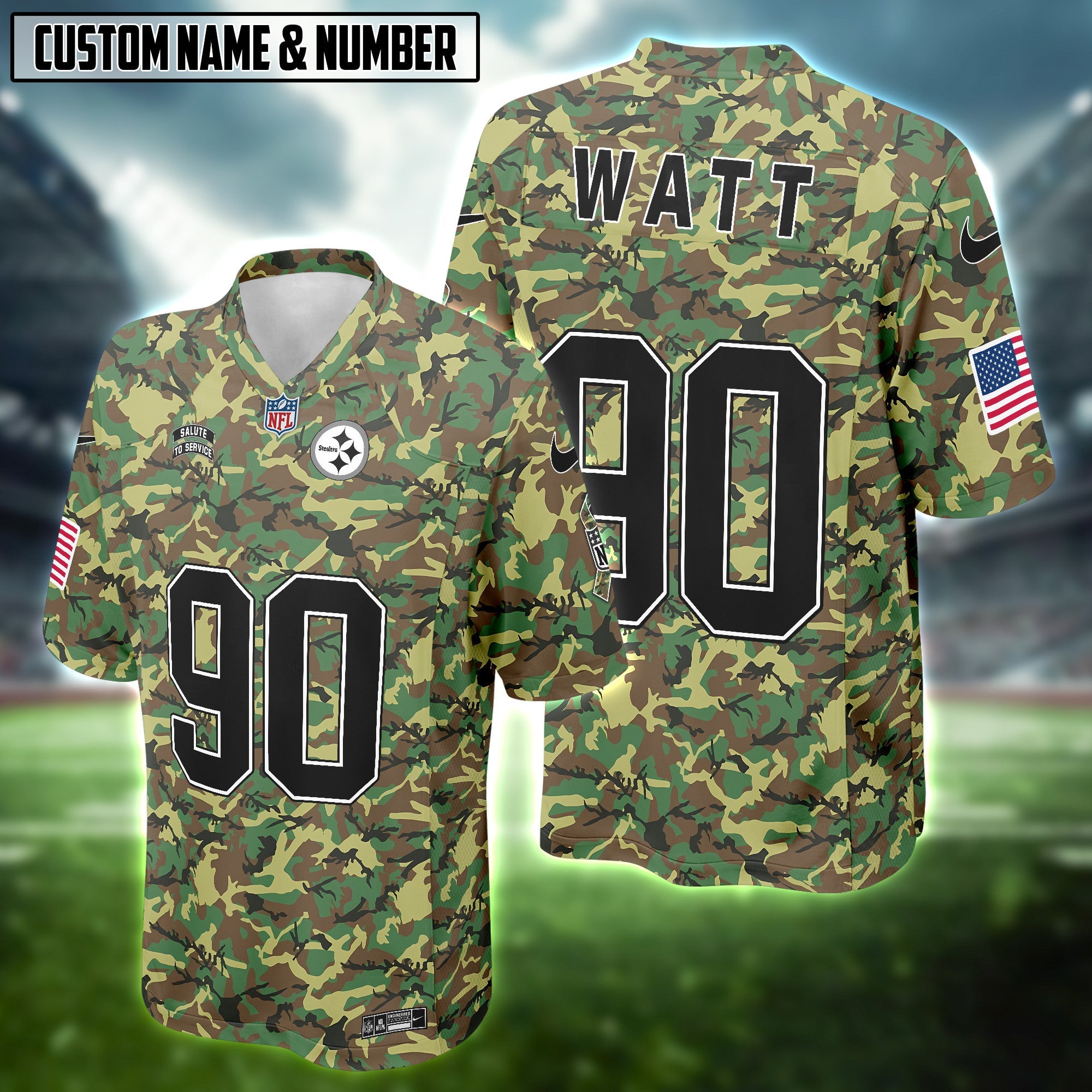 NFL US Army Veteran Salute To Service Green Camo Football Jersey Editions Limited
