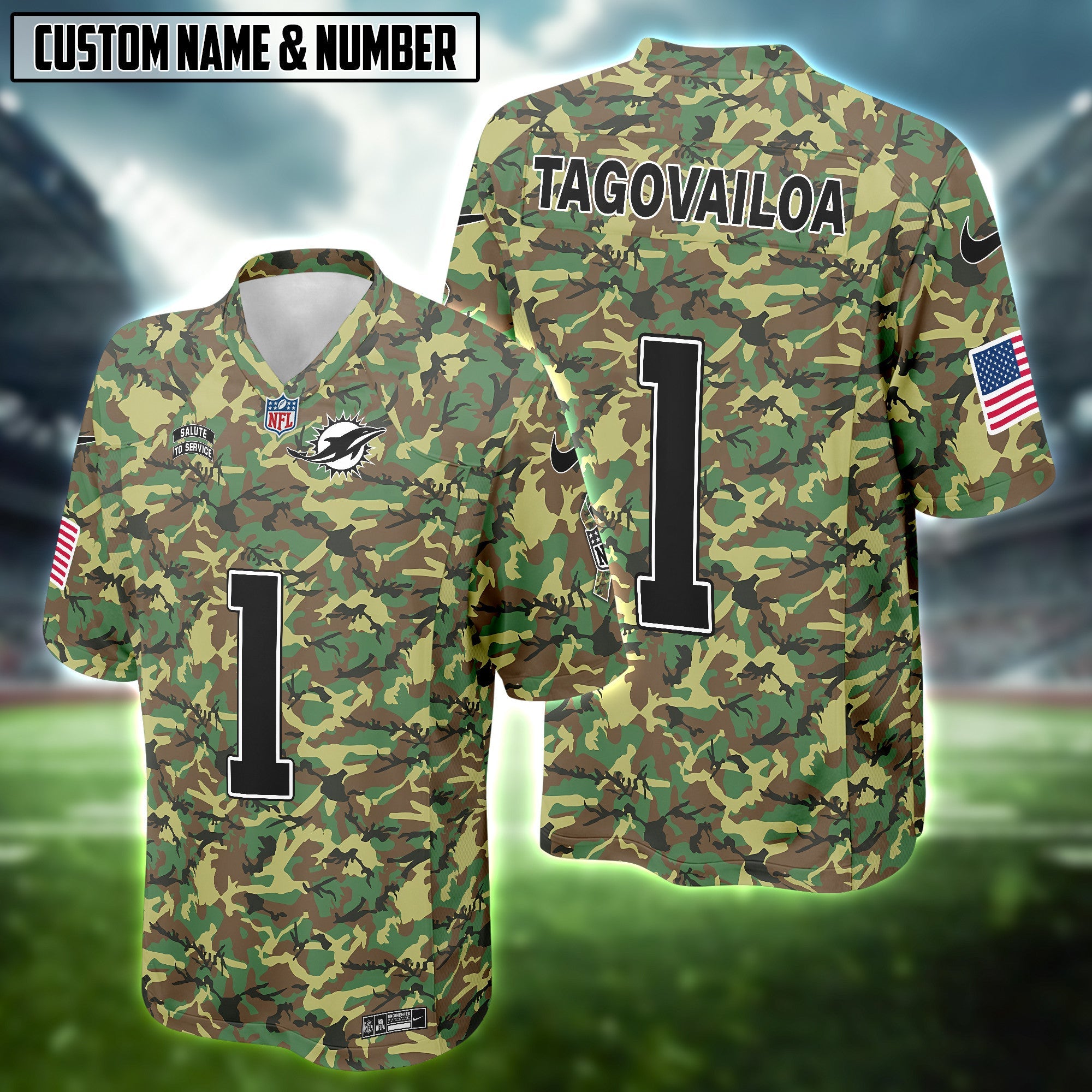 NFL US Army Veteran Salute To Service Green Camo Football Jersey Editions Limited