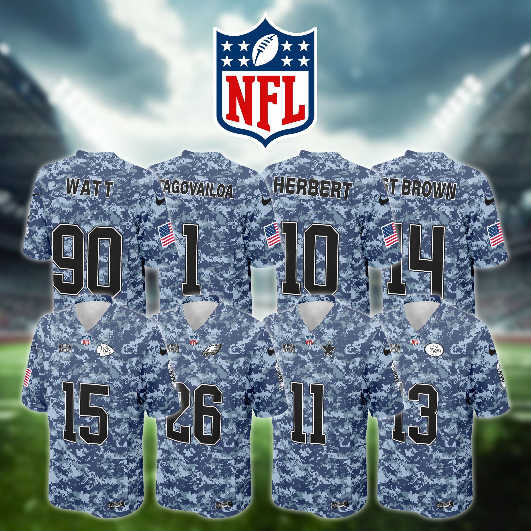 NFL US Navy Veteran Salute To Service Camo Football Jersey Editions Limited