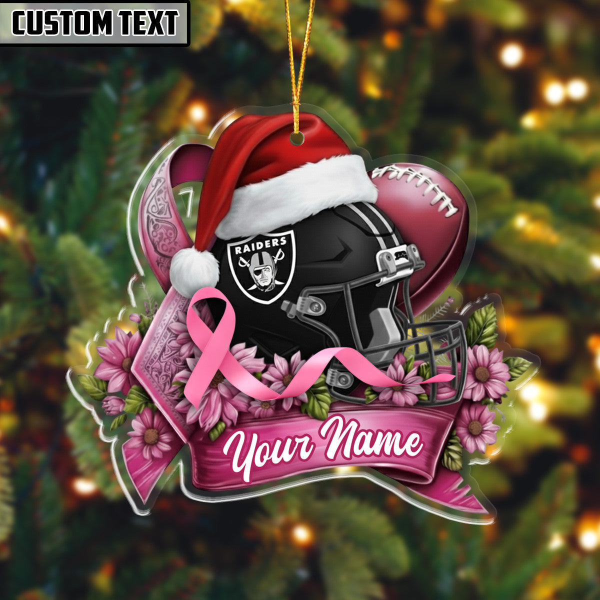 NFL Christmas Breast Cancer Awareness Football Ornament Editions Limited
