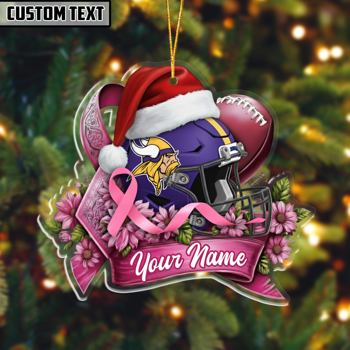 NFL Christmas Breast Cancer Awareness Football Ornament Editions Limited