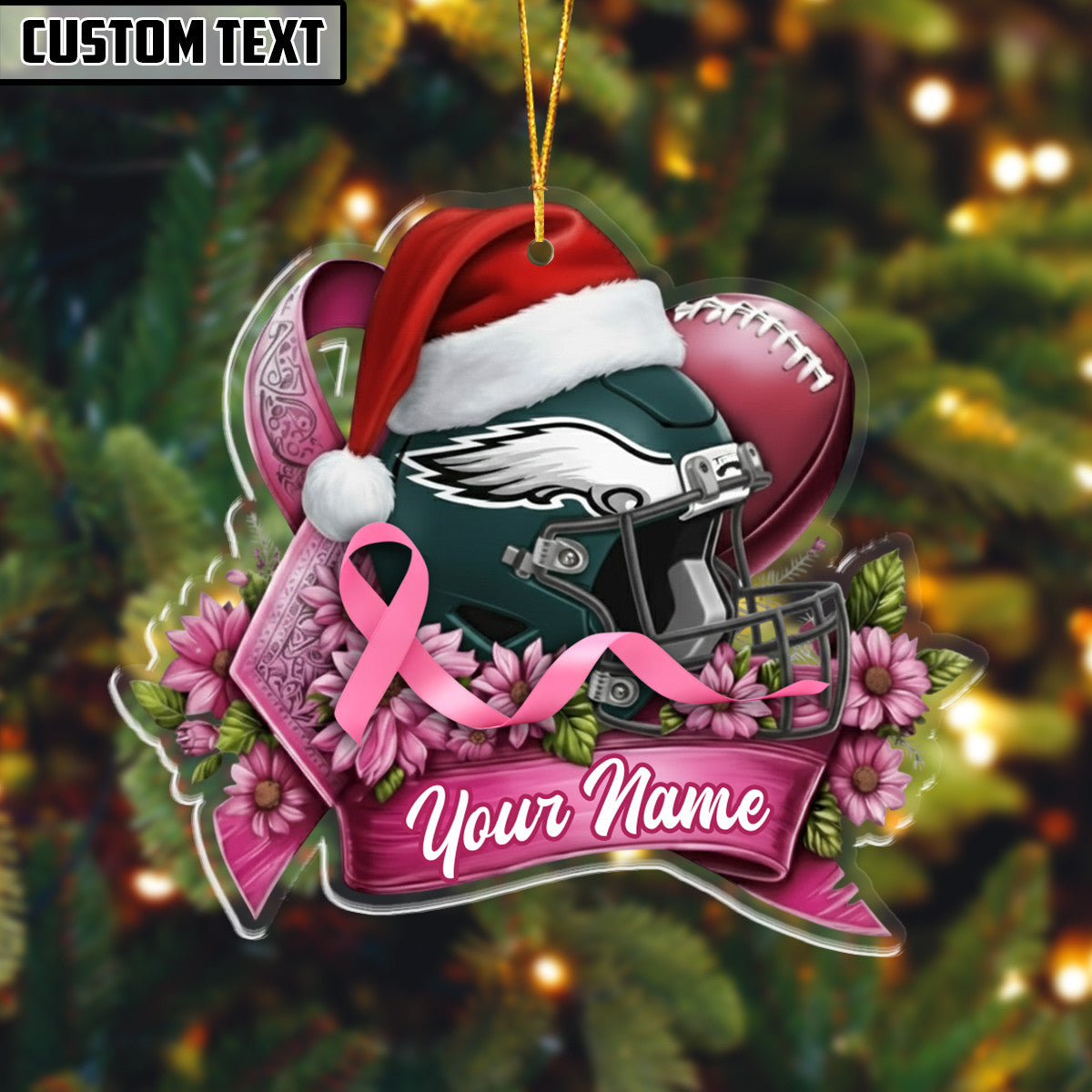 NFL Christmas Breast Cancer Awareness Football Ornament Editions Limited