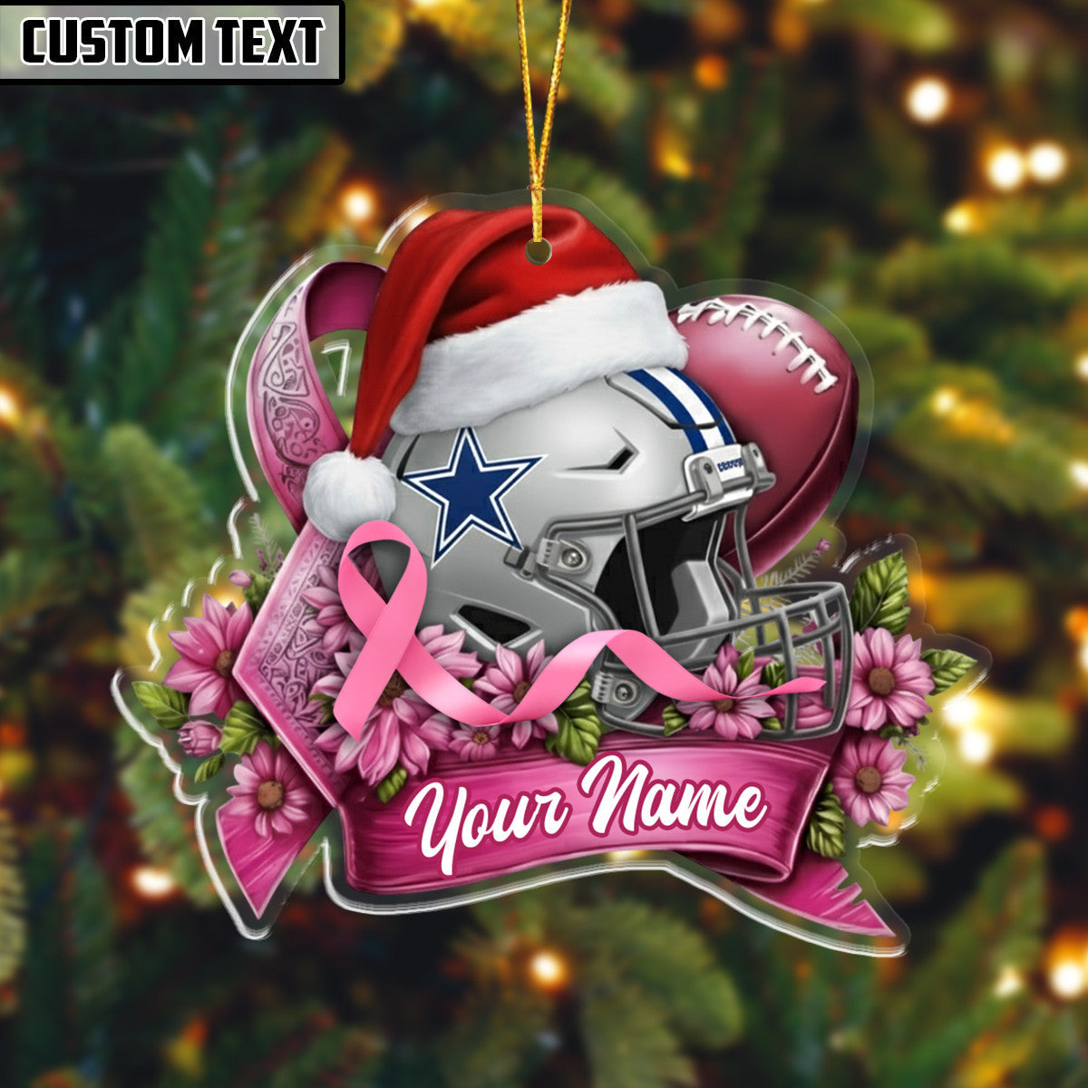 NFL Christmas Breast Cancer Awareness Football Ornament Editions Limited