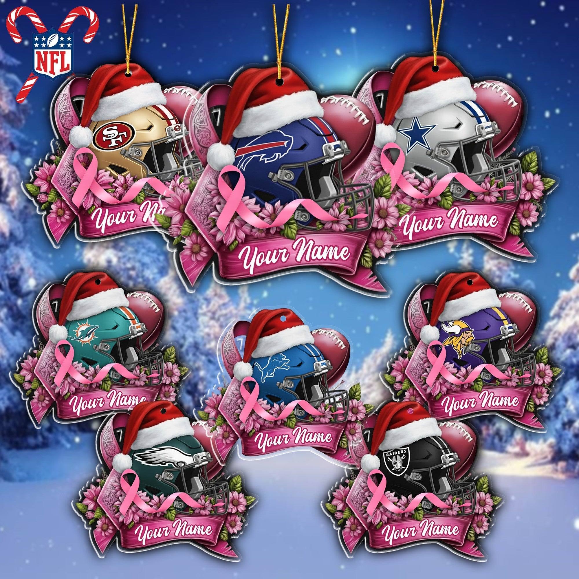 NFL Christmas Breast Cancer Awareness Football Ornament Editions Limited