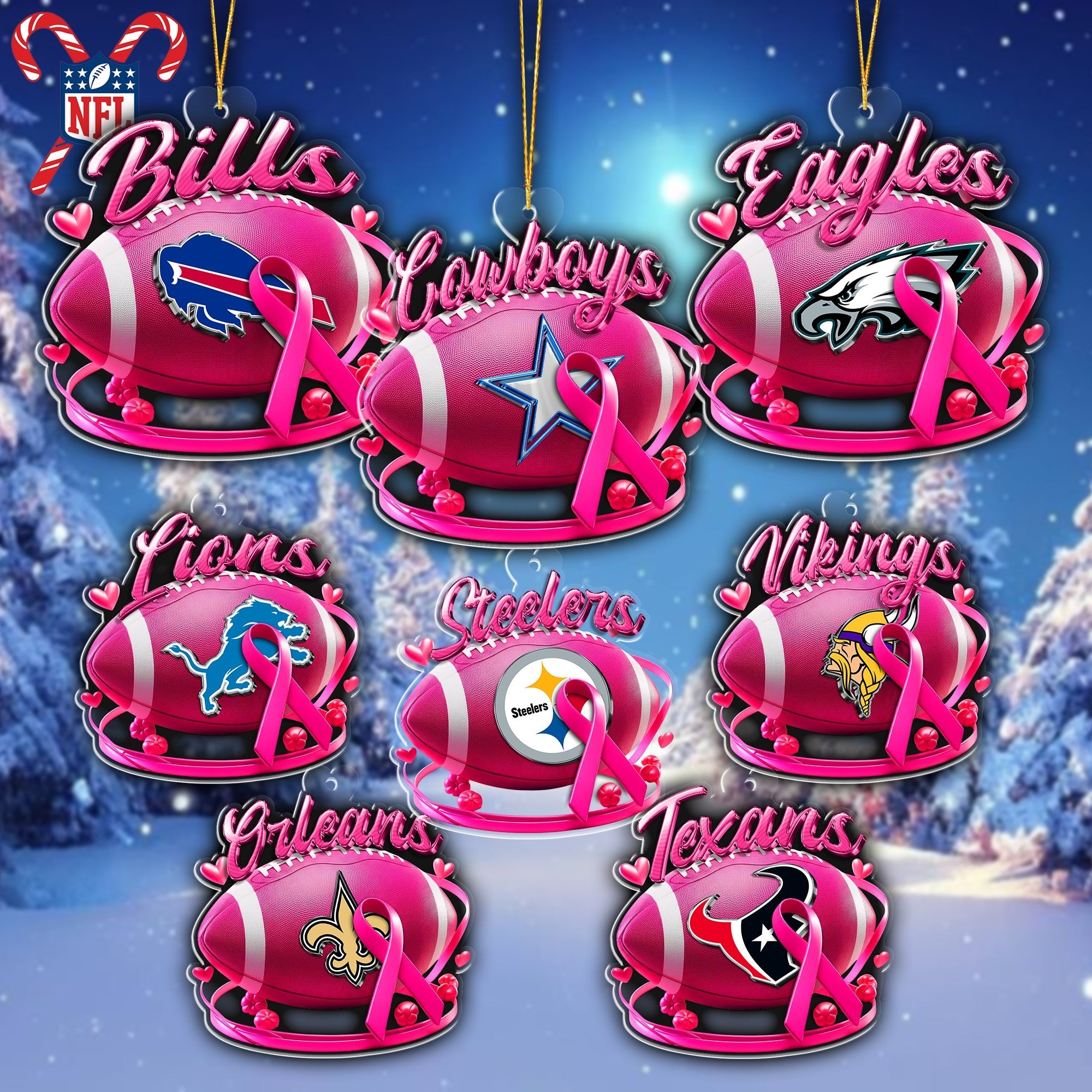 NFL Breast Cancer Awareness Football Lovers Ornament Editions Limited